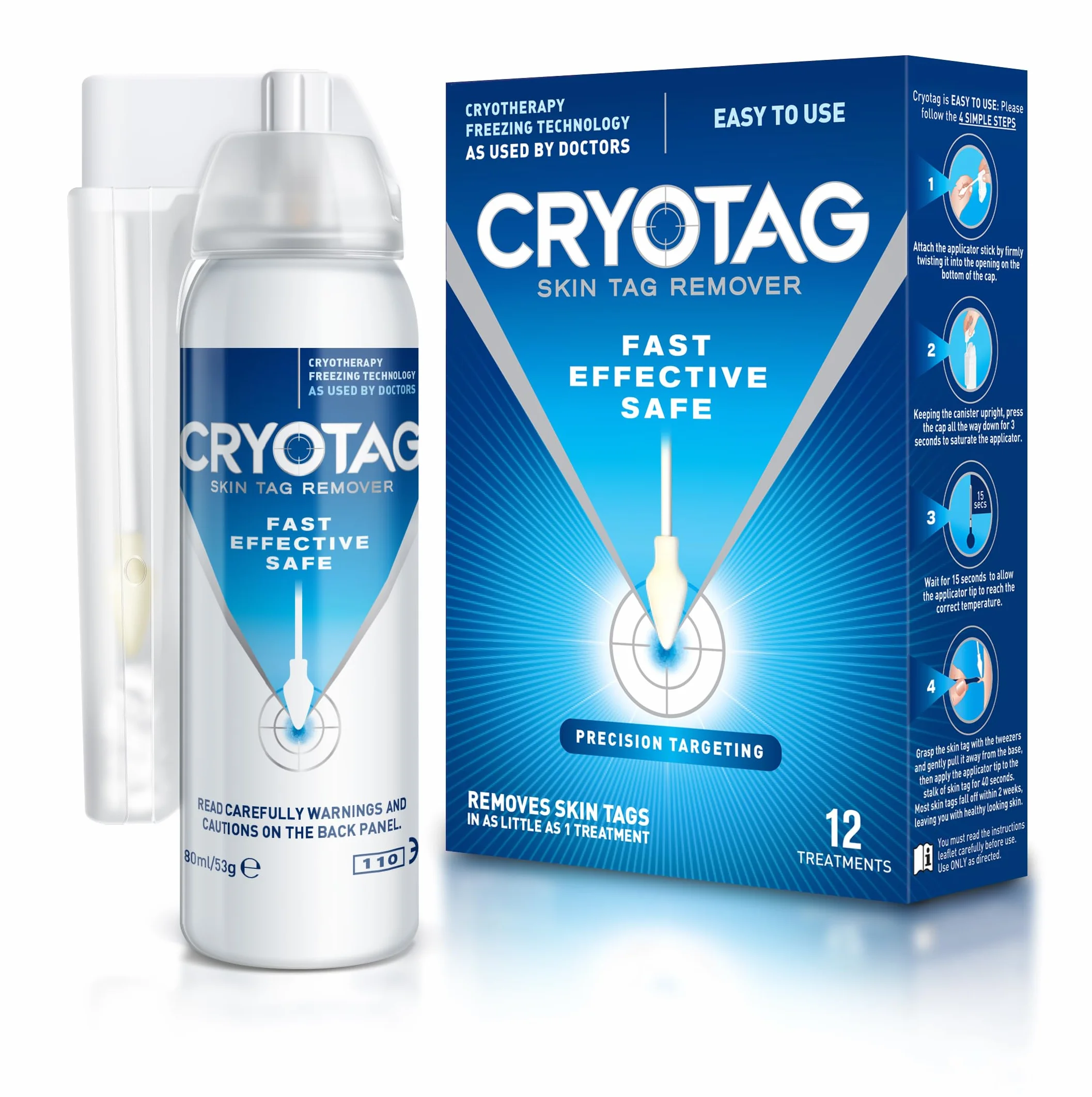 Cryotag Skin Tag Remover – Crioterapia per Rimozione Rapida Fibromi Penduli, 12 Trattamenti