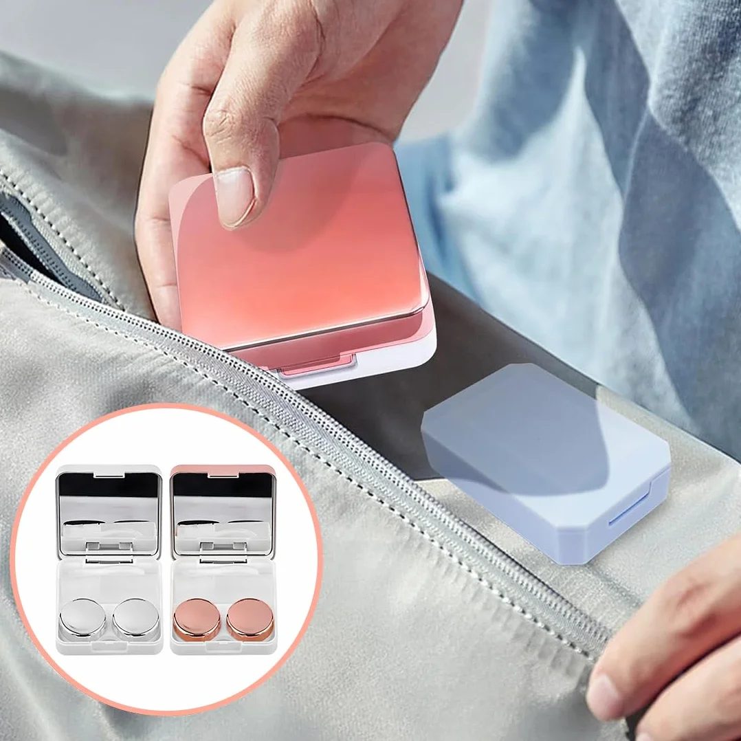 Mini Custodia per Lenti a Contatto da Viaggio con Specchio, Rosa e Argento