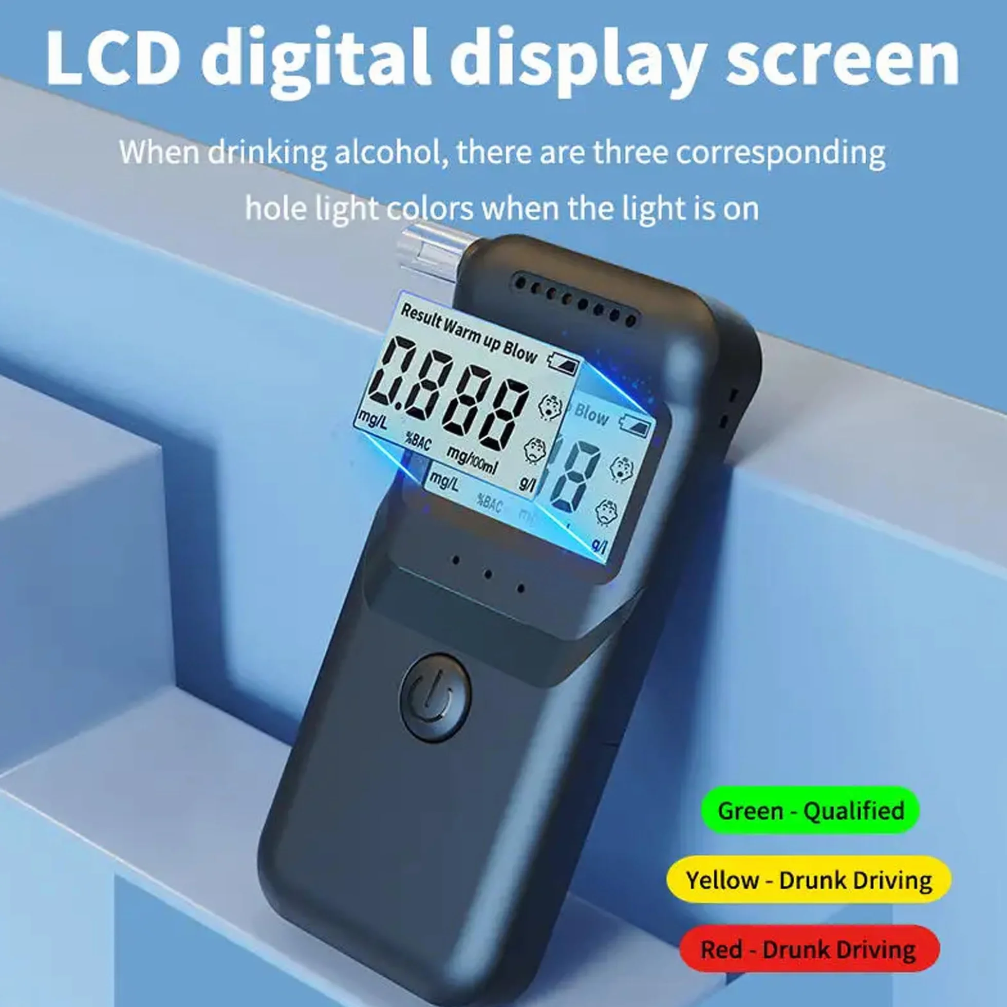 Etilometro Portatile Digitale Certificato con Display LCD – Chip ASIC 3° Generazione per Misurazione Accurata – Alcol Test con Algoritmo Avanzato - Boccagli Sostituibili e Prestazioni Stabili