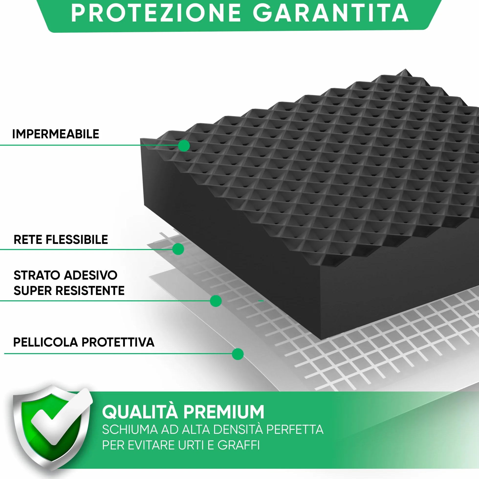 Protezione da parete per garage 40 x 20 x 2 cm pannelli imbottiti di schiuma nero