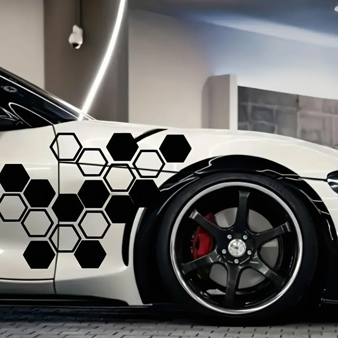 Adesivi Auto a Nido d'Ape 52 Pezzi – Decorazione Carrozzeria Racing Strisce Design per Auto SUV Camion Fuoristrada Nero