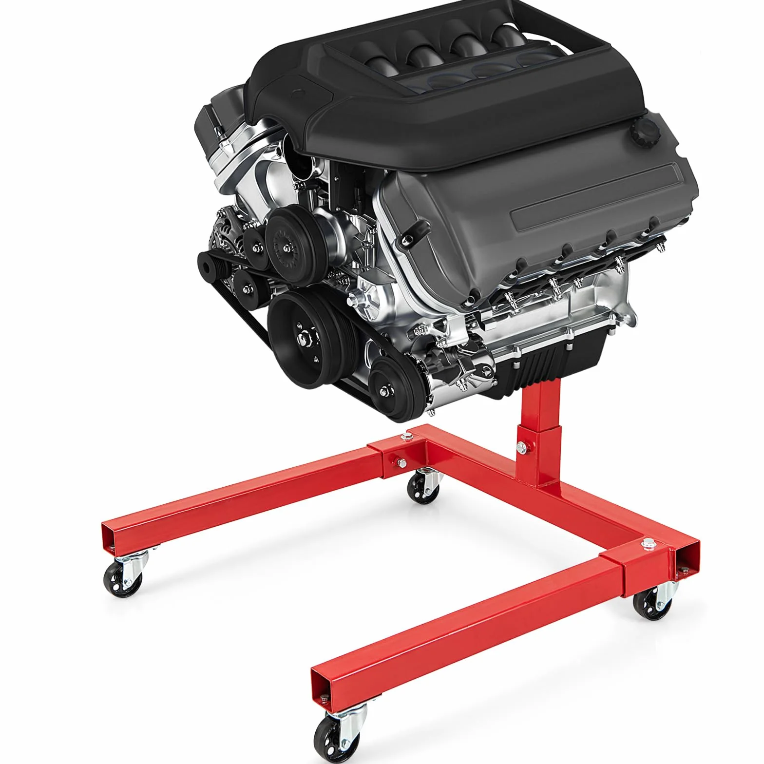 GYMAX Carrello Motore 680kg 3/8 Tonnellate Testa Girevole 360° 3 Ruote 4 Bracci Regolabili Supporto Motore Pesante
