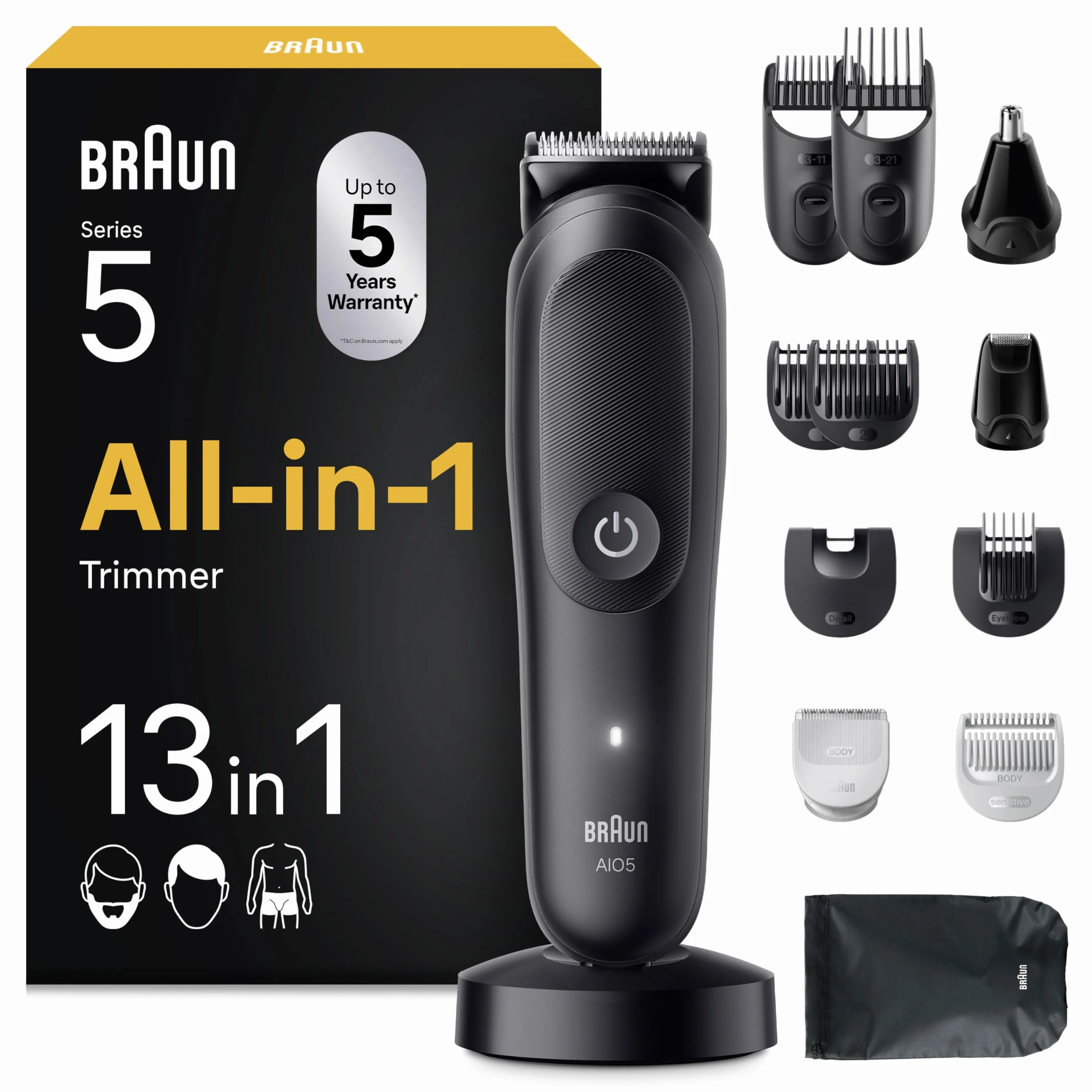 Braun Series 5 All-in-One Rifinitore 13in1 Rasoio Elettrico Barba e Capelli, Lama ProBlade, Wet&Dry, Nero