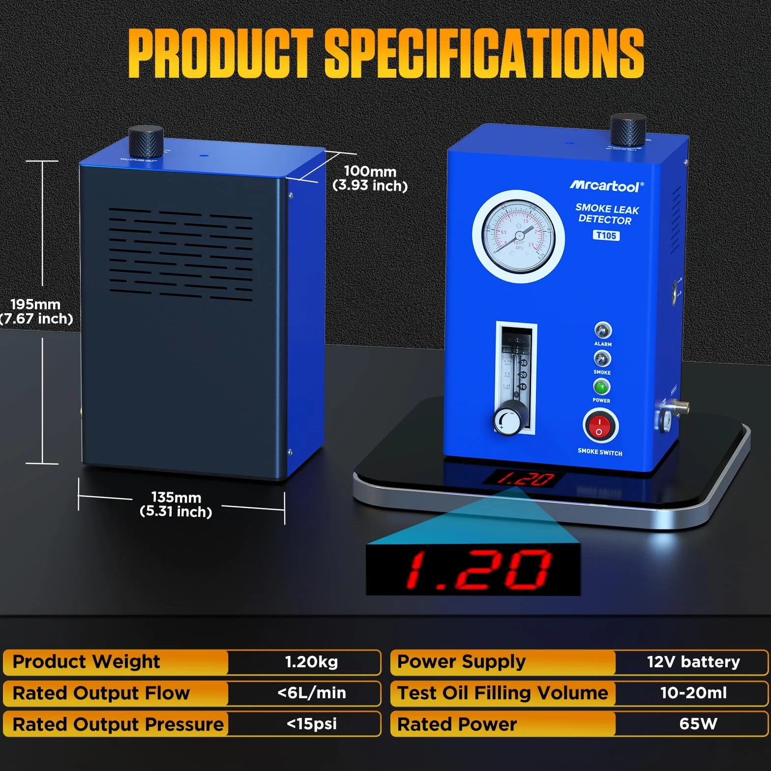 Rilevatore di Perdite Carburante Auto 12V Pompa Aria Incorporata Fumo Indicatore Pressione Misuratore Flusso