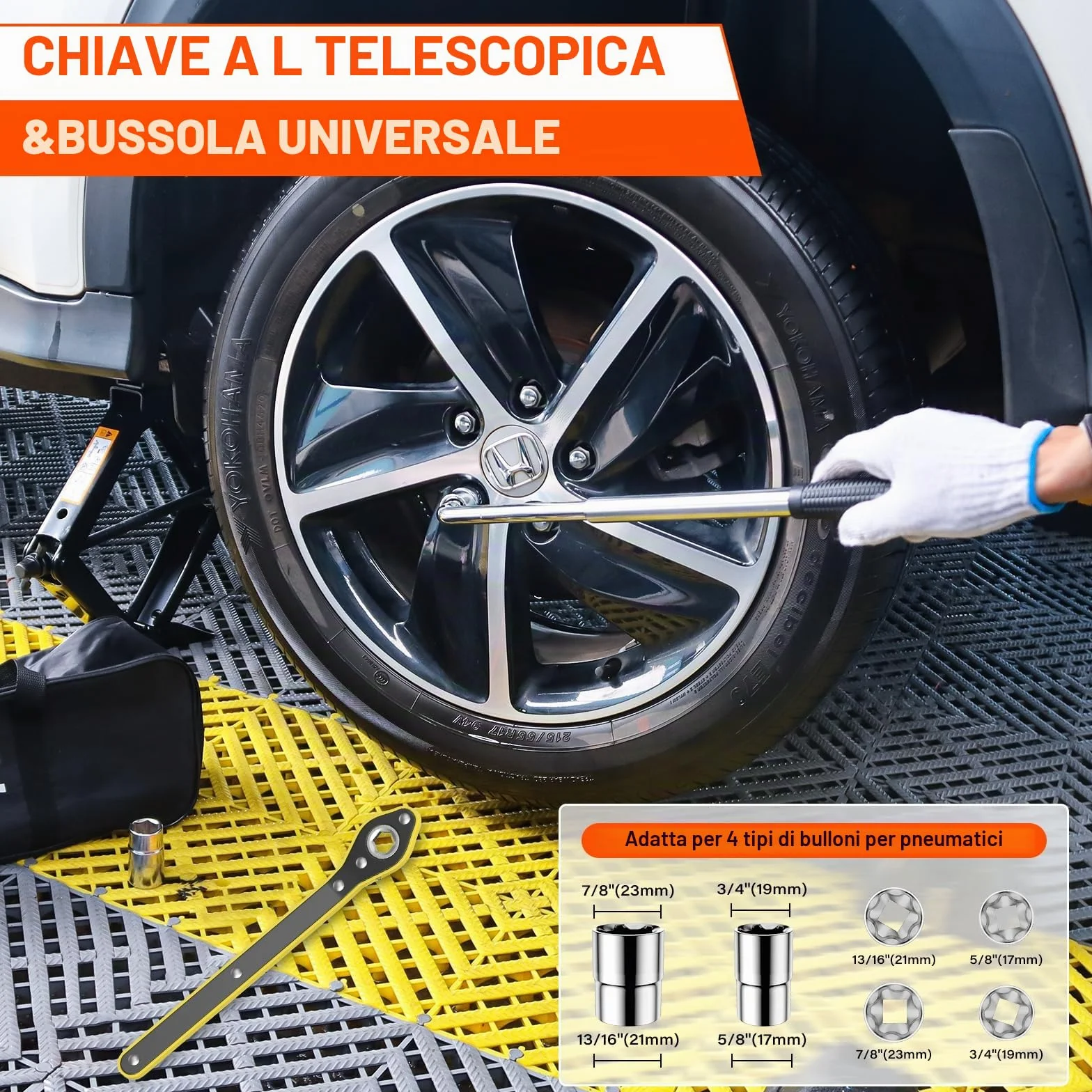 Cric Per Auto 2.5T 2500kg Universale Tampone In Gomma Portatile Con Chiave Per Dadi Ruota Kit Emergenza