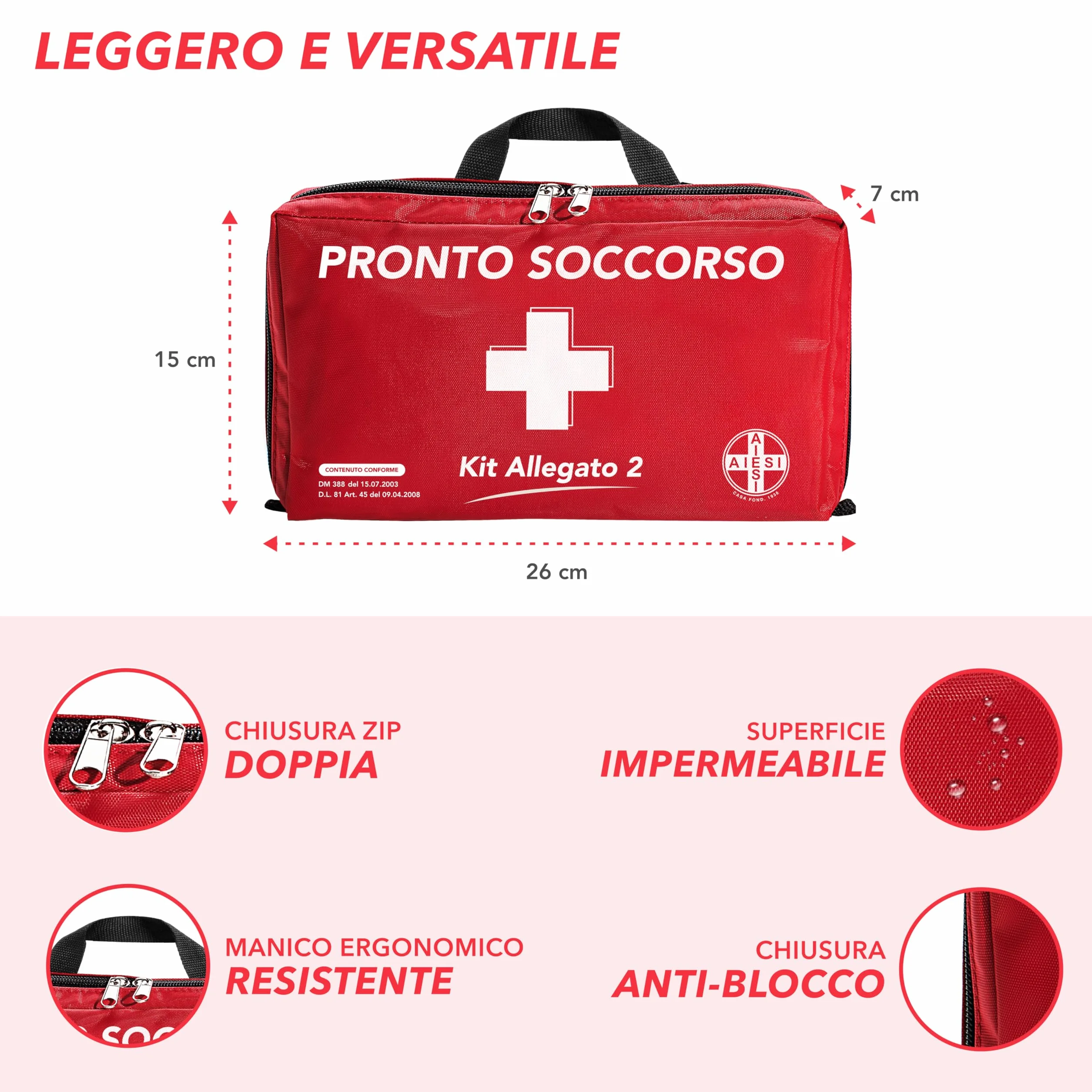AIESI Cassetta medica di pronto soccorso Borsa DM388 DL81 Made in Italy