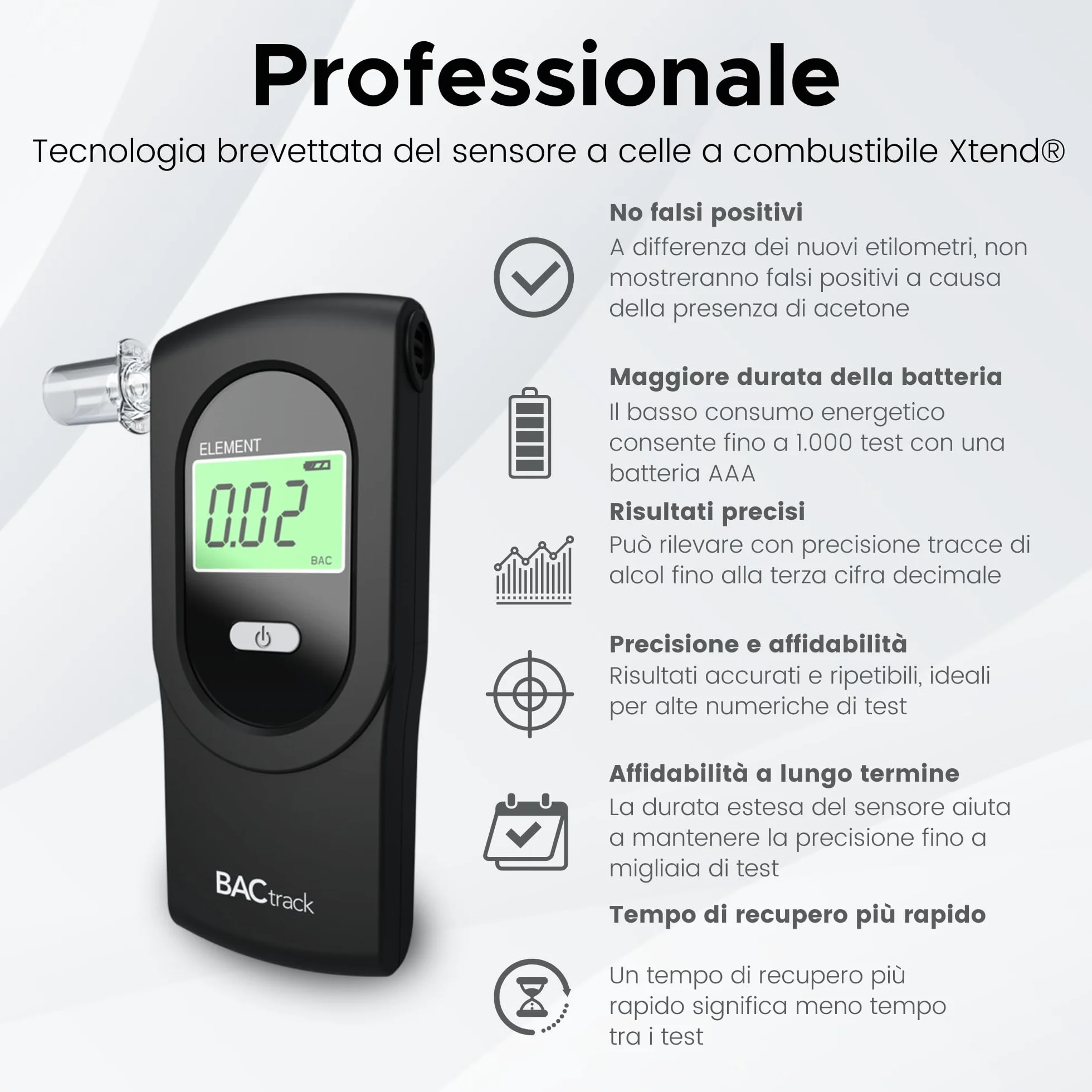 BACtrack Etilometro Element, Precisione di Livello Professionale, Conformità DOT & NHTSA, Etilometro Portatile uso Personale e Professionale