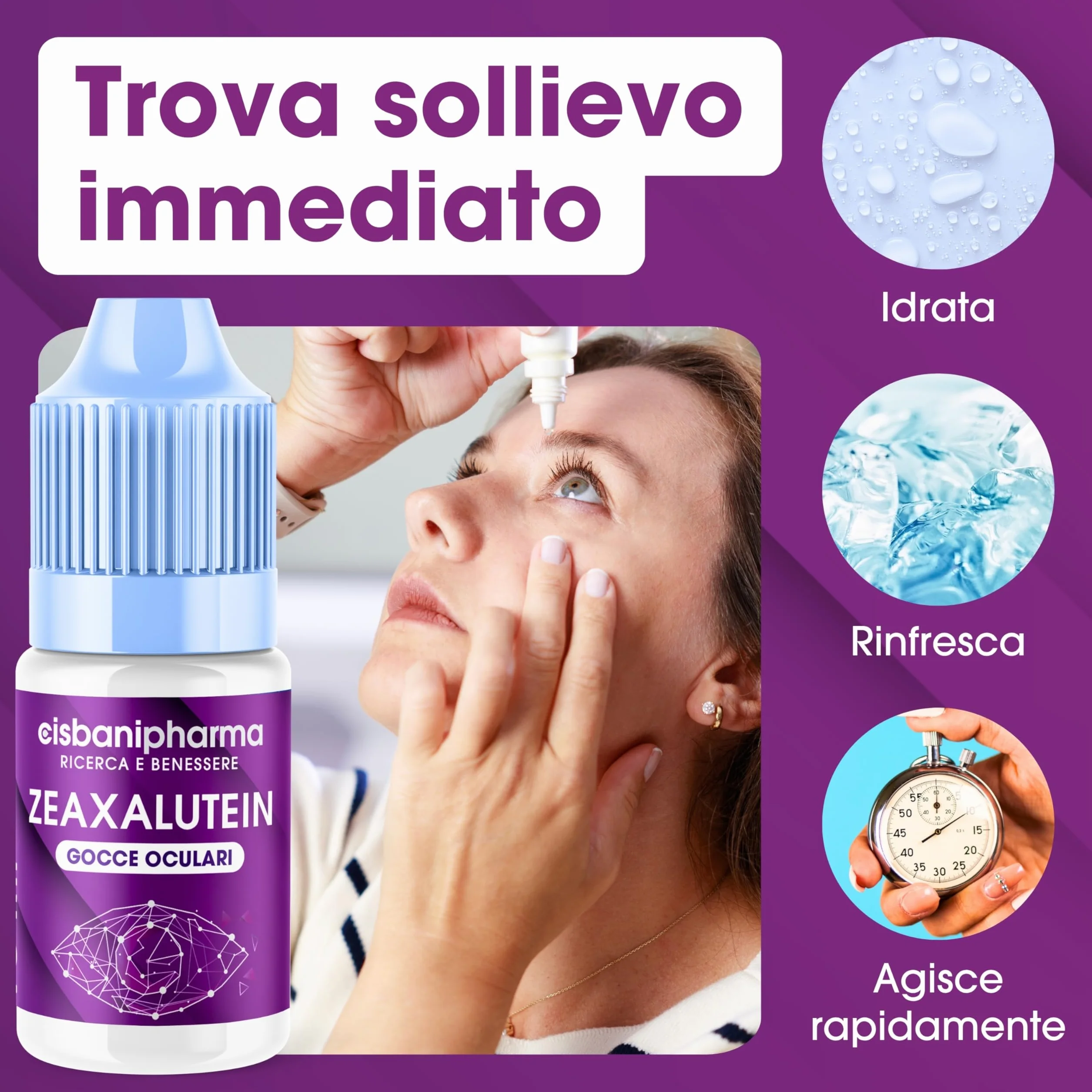CISBANI PHARMA Collirio Idratante per Occhi Secchi 10 ml con Acido Ialuronico, Camomilla e Mirtillo - Zeaxalutein