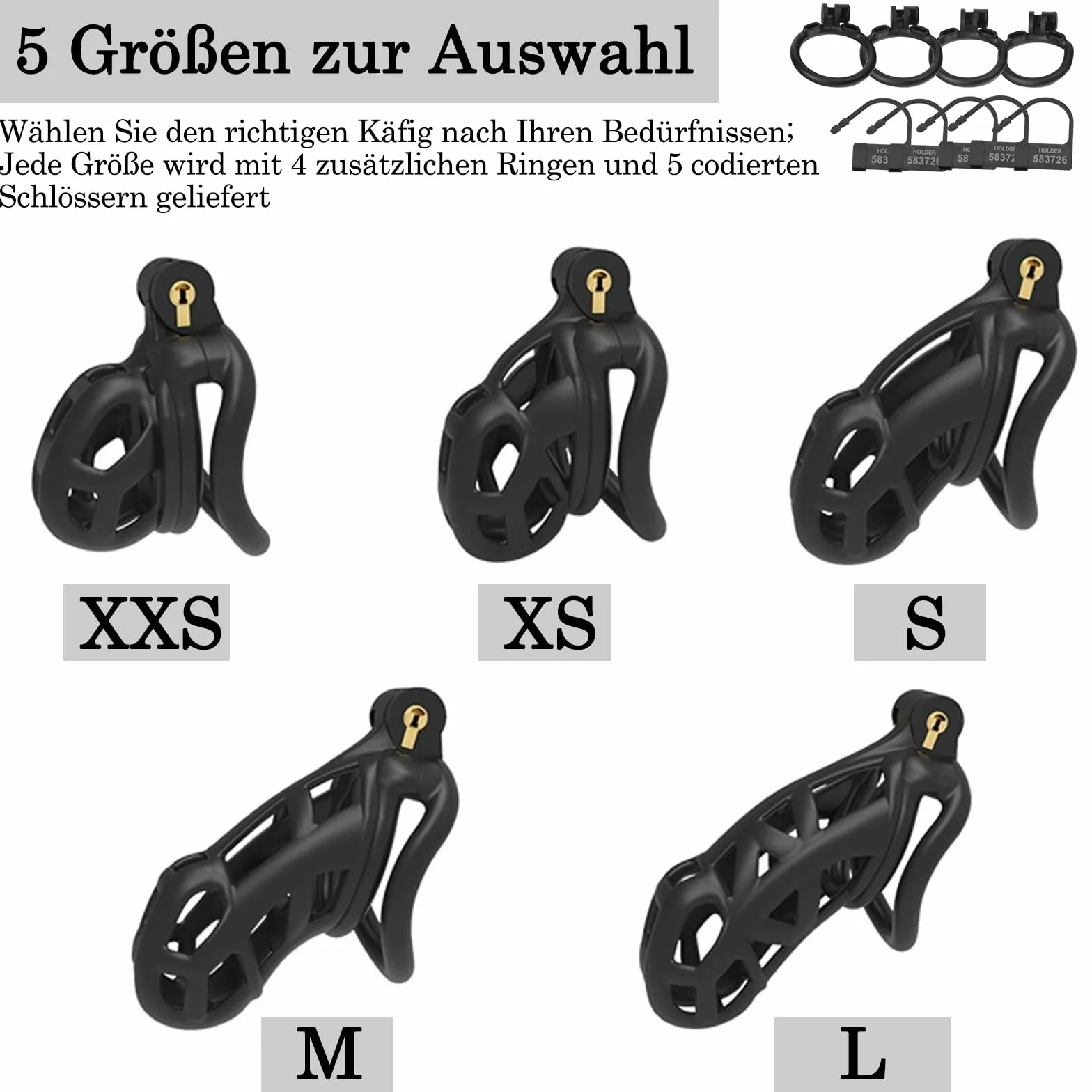 BDSMYOU Chastity Cage Gabbia per Pene Sex Toys Bondage Uomo con 4 Anelli Testicolari Arcuati (XS)