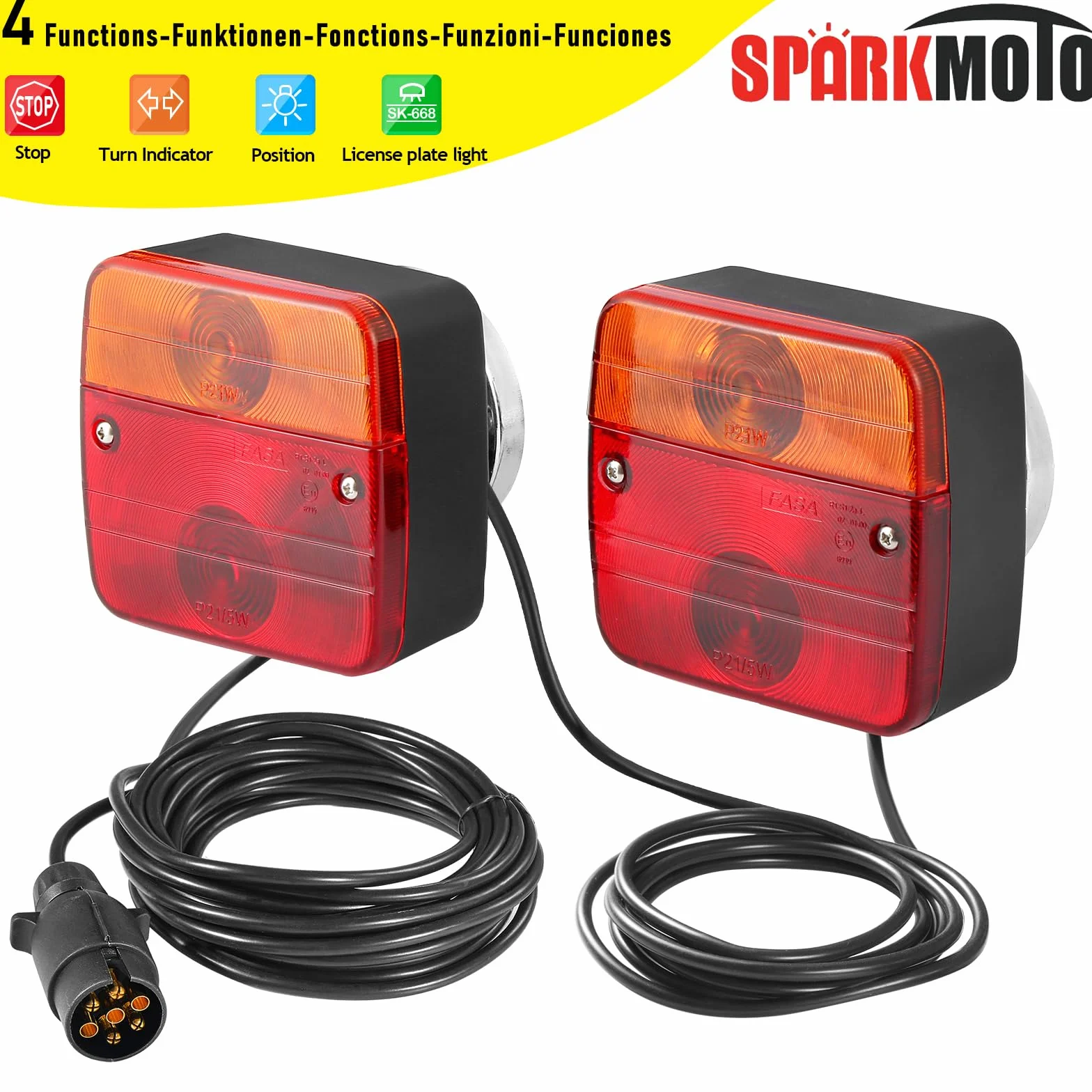 Fanali Posteriori Rimorchio Magnetico Kit Luci Rimorchio 7 Poli Con Cavo 2.5/7.5M Connettore 7 Poli