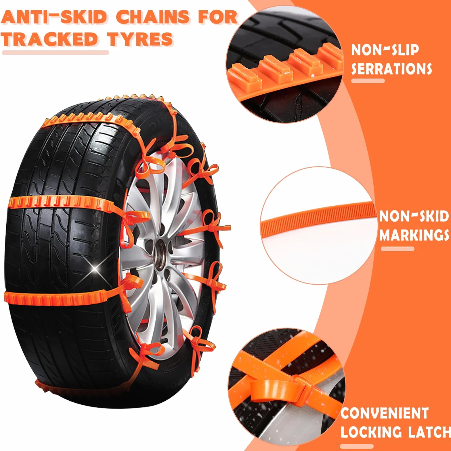 Catene da Neve Universali Antiscivolo 10 Pezzi per Auto Camion SUV Arancione