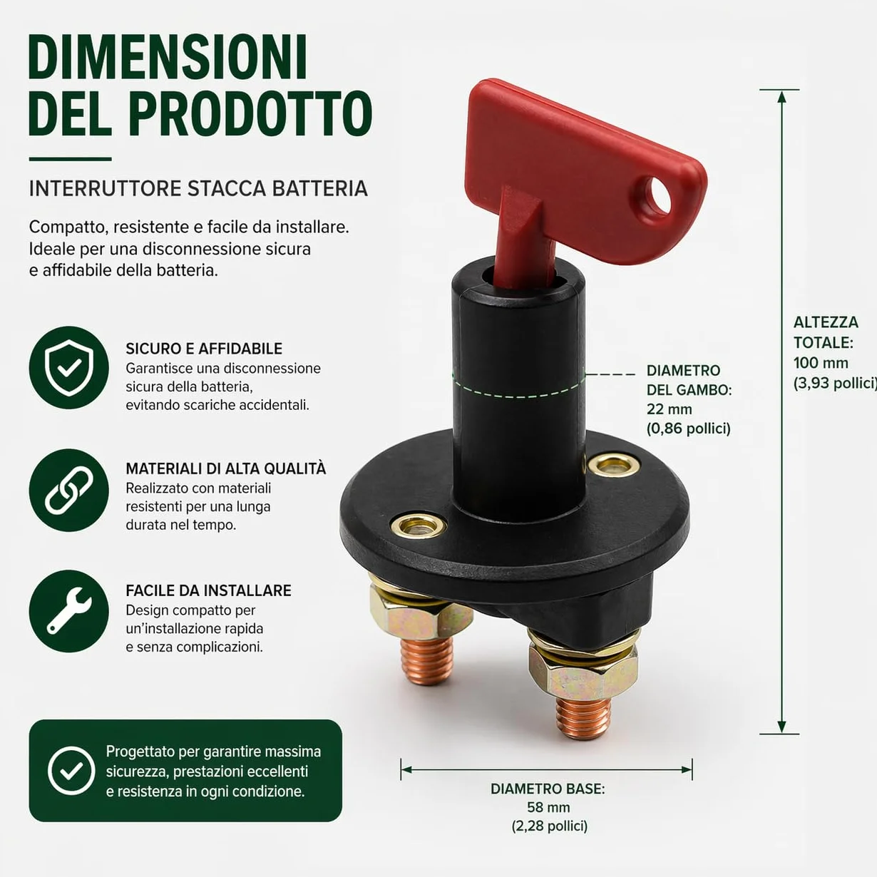 Topolenashop Staccabatteria Auto 12V/24V 100A 500A Picco – Interruttore Batteria Impermeabile con 2 Chiavi Rimovibili, Isolatore per Auto, Camper, Barca, Camion e ATV | SY-KG0084