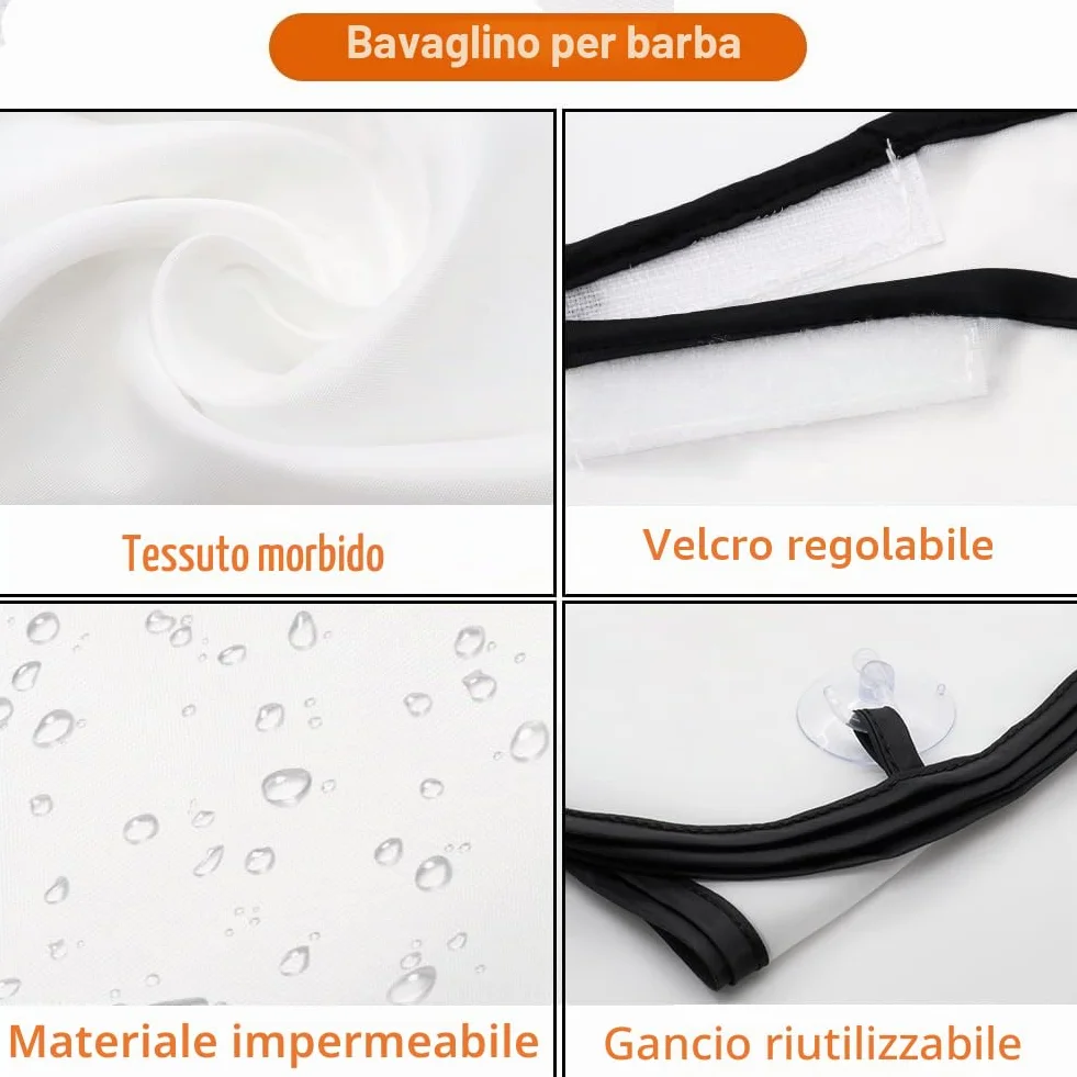 Grembiule da Barba Impermeabile Antiaderente con 2 Ventose Telo Barba da Specchio per Uomini Bianco