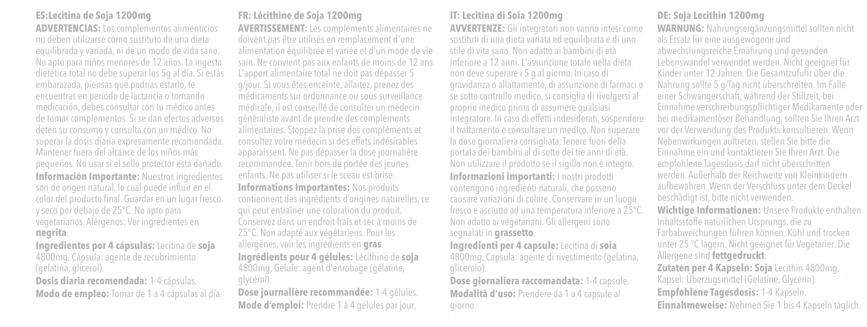 Capsule di Lecitina di Soia 1200mg 240 Capsule Alta Purezza Fonte Naturale di Fosfolipidi Essenziali