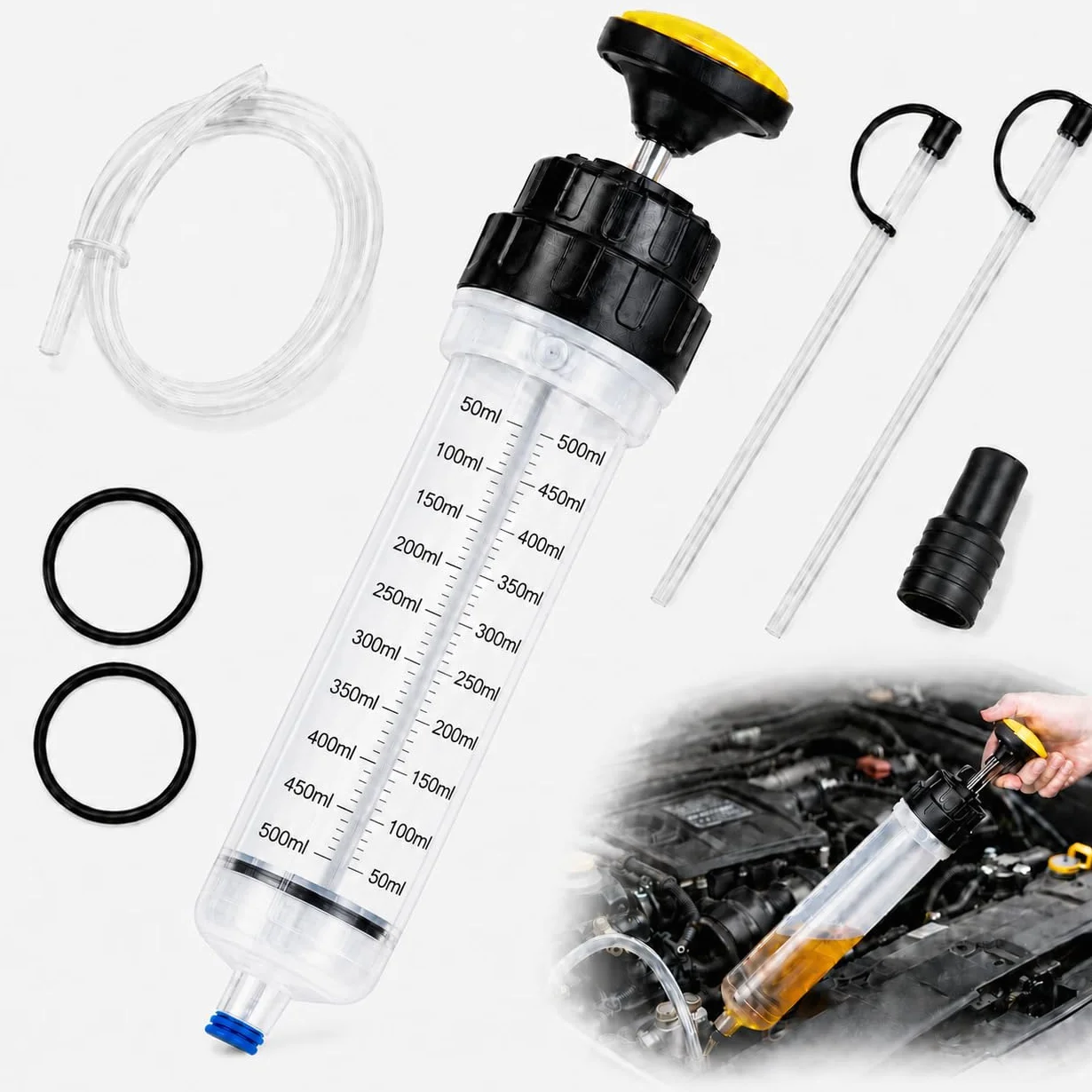 Siringa Aspirazione Olio 500 ml Estrattore Olio Motore Pompa Manuale con Tubo di Prolunga