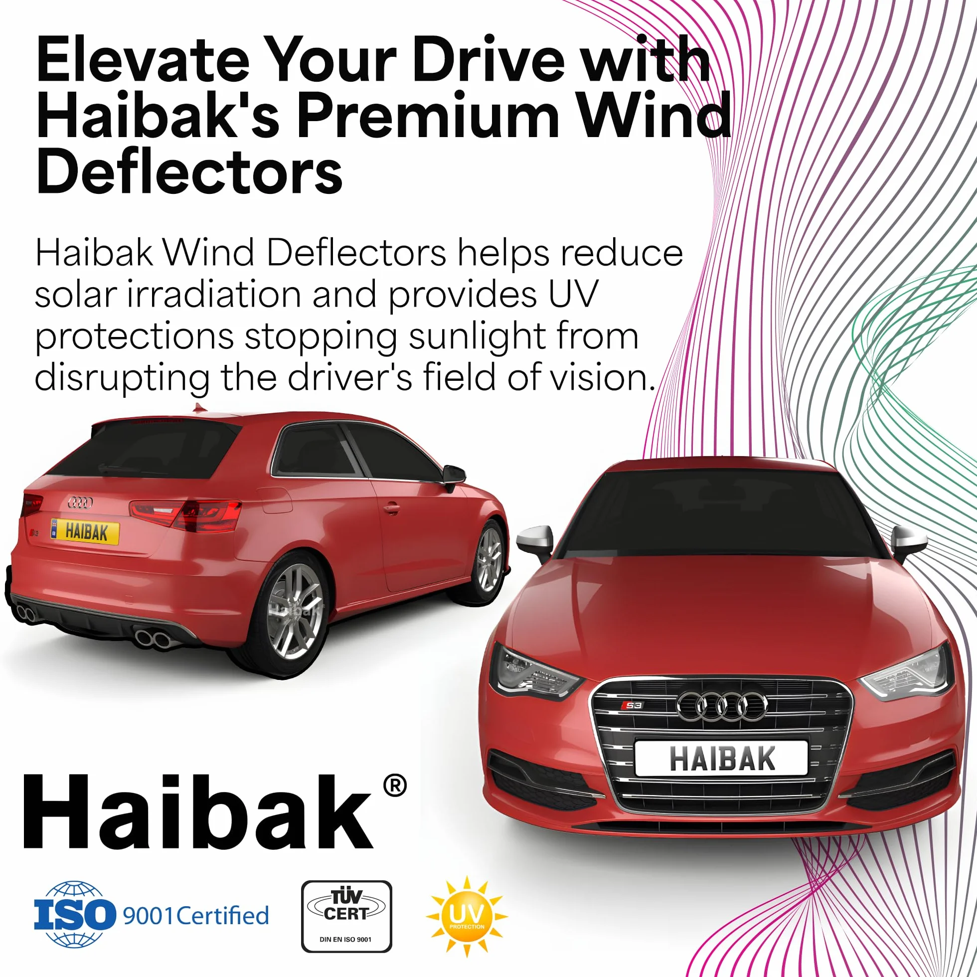 Haibak Wind Deflectors Set Compatible With Audi A3 053 Mk3 2013-2020 2 Doors 2pc in Channel Fitment