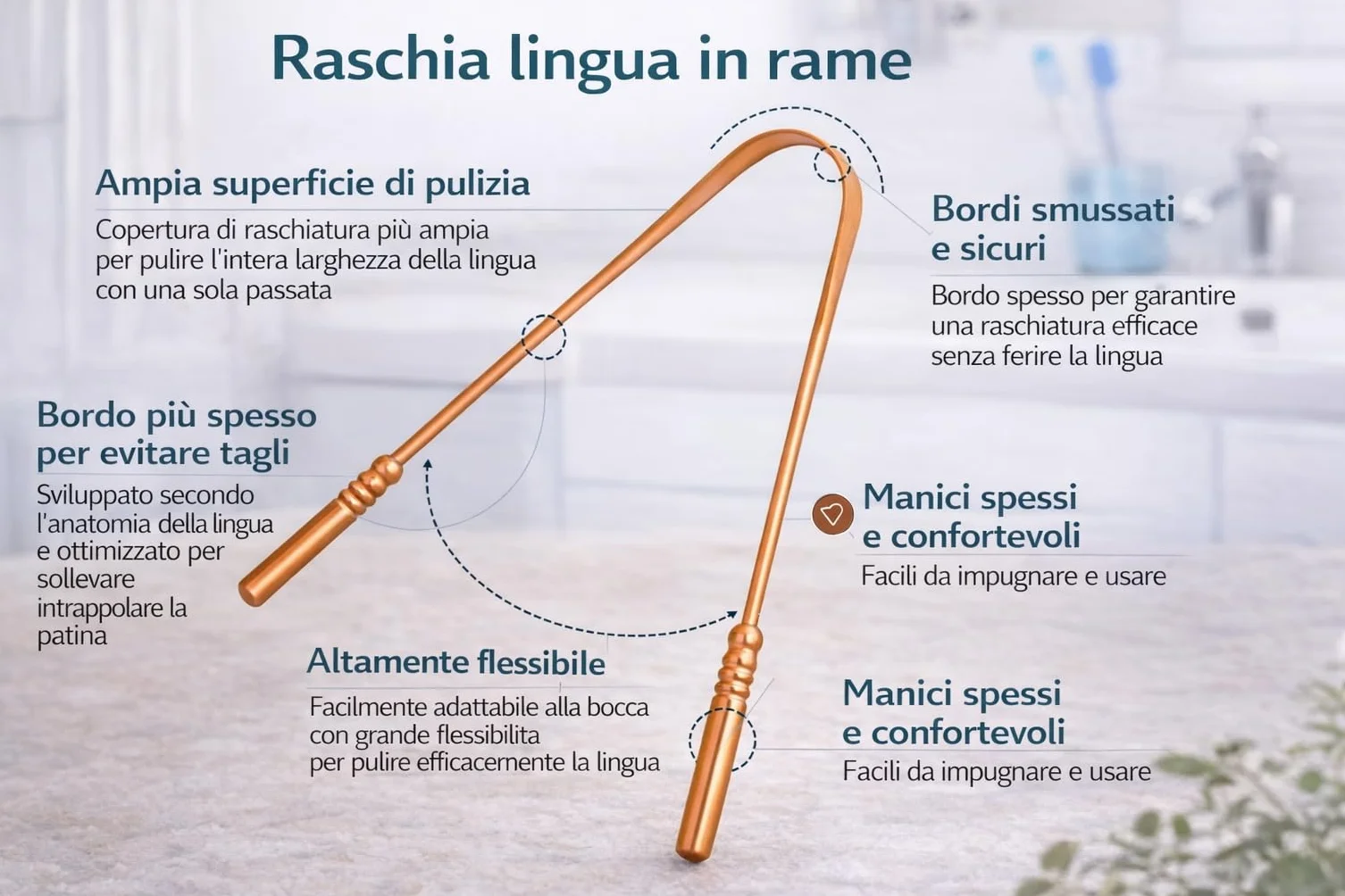 Kosha Ayurveda Nettalingua in Rame - Pulisci Lingua Antimicrobico per Alito Cattivo