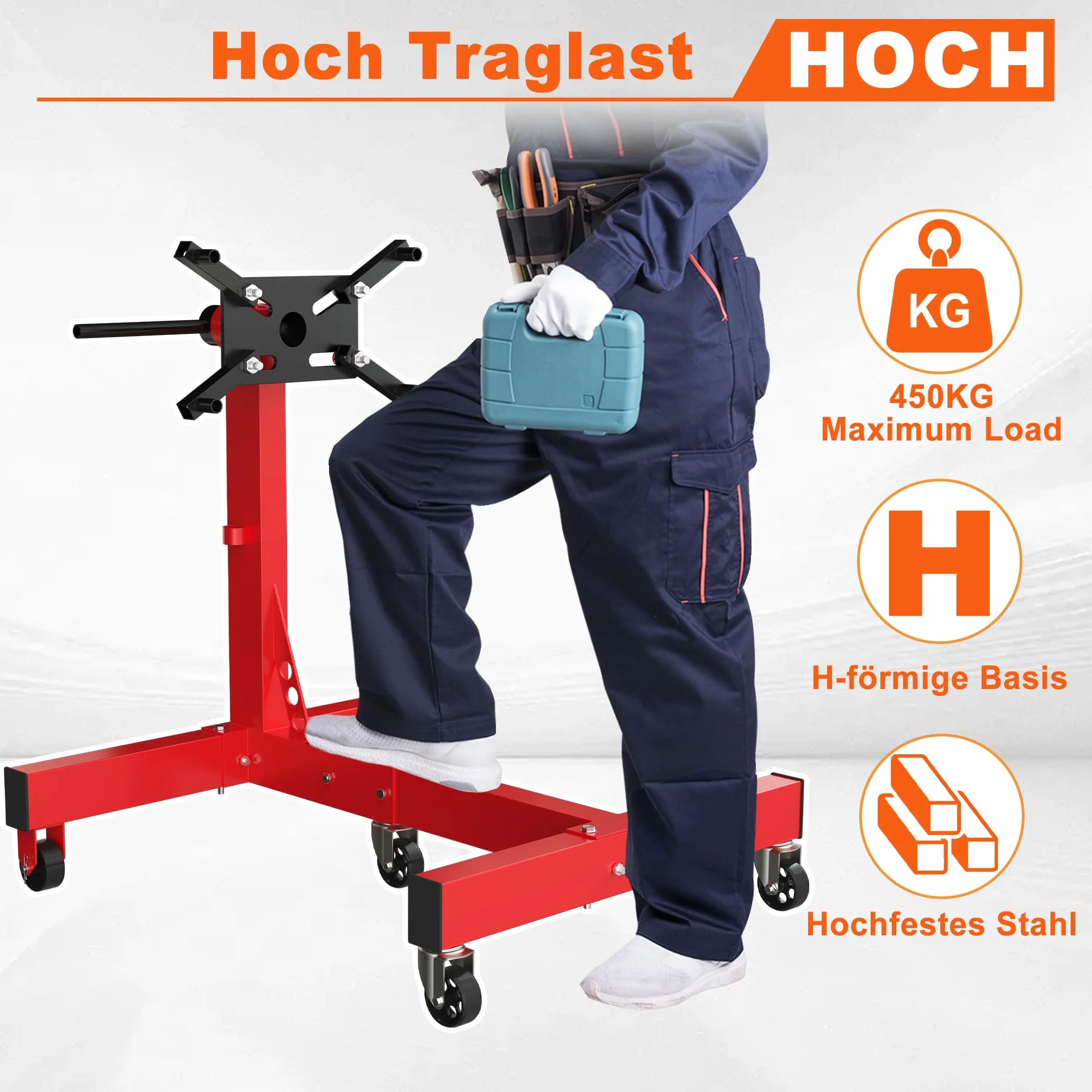 Froadp Supporto per motore e sollevatore idraulico, portata fino a 680 kg, rotazione a 360° con braccio di supporto, sollevatore idraulico stabile per cambio, supporto per cambio con ruote, supporto