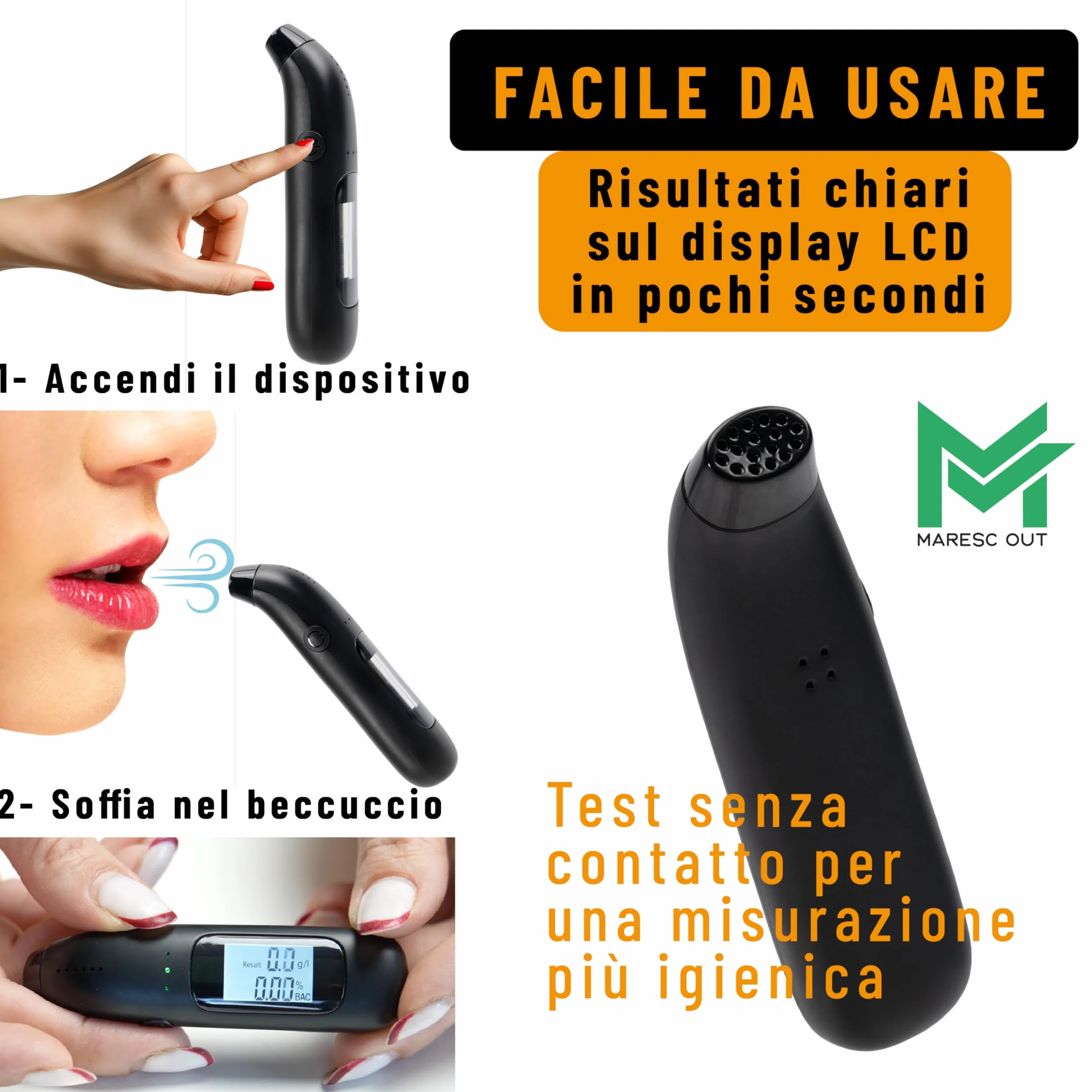 Etilometro Digitale Portatile Display LCD Alcol Test Misurazione Precisa Compatto Senza Boccagli