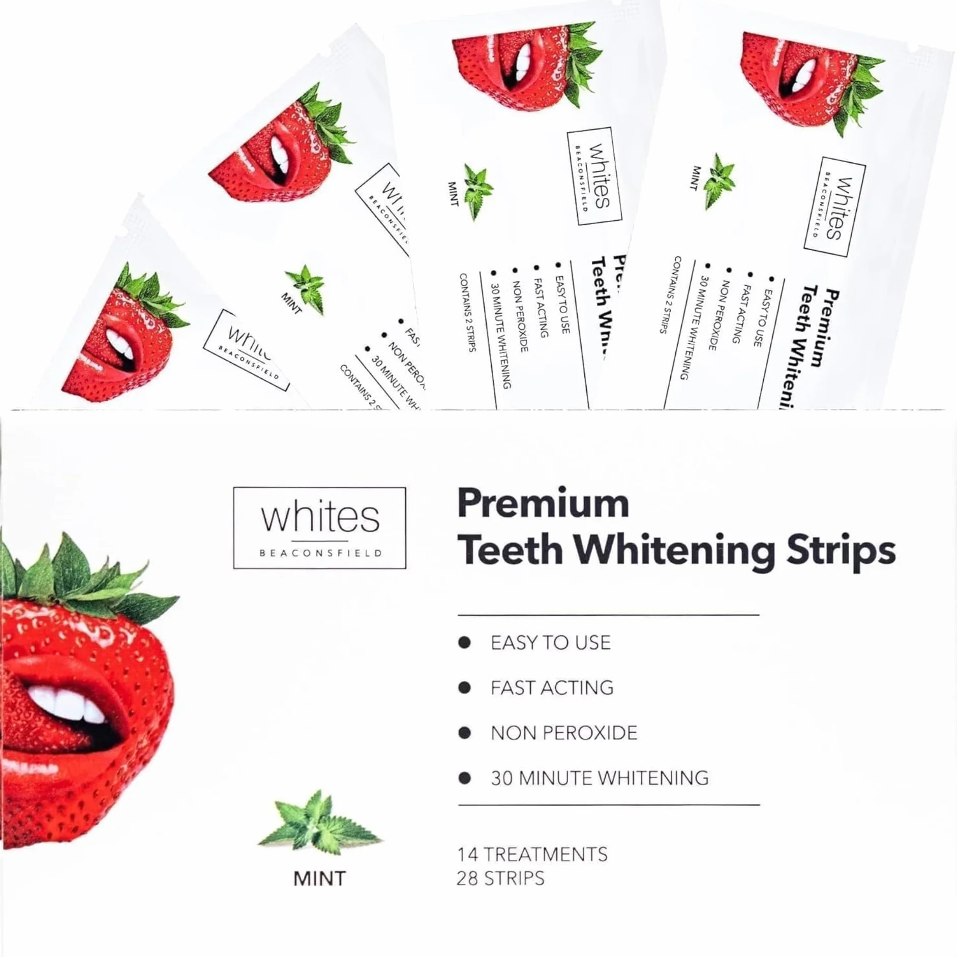 Whites Beaconsfield Strisce Sbiancanti per Denti, 28 Strisce (14 Giorni) – Senza Perossido, Sicura per Smalto, Sbiancamento Rapido