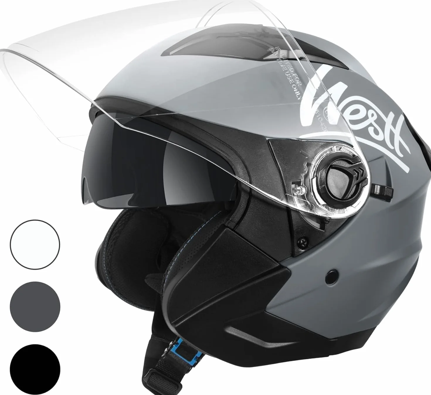 Casco jet Westt doppia visiera omologato ECE 22.06 nero grigio bianco