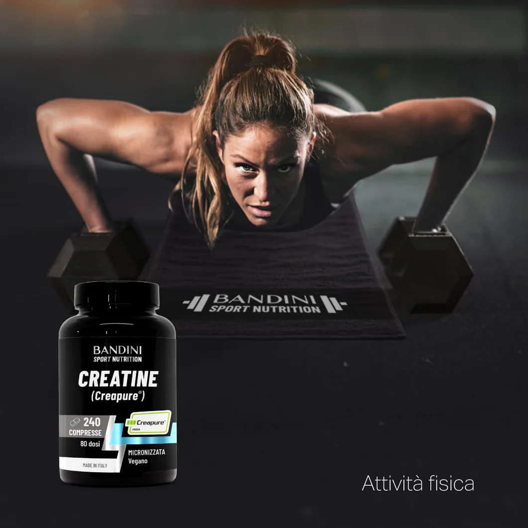 Bandini Creatina CREAPURE Monoidrata 240 Compresse - Integratore per Allenamento, Sport, Palestra - Micronizzata 100% Vegan - Creatine Monoidrato per ATP e Recupero