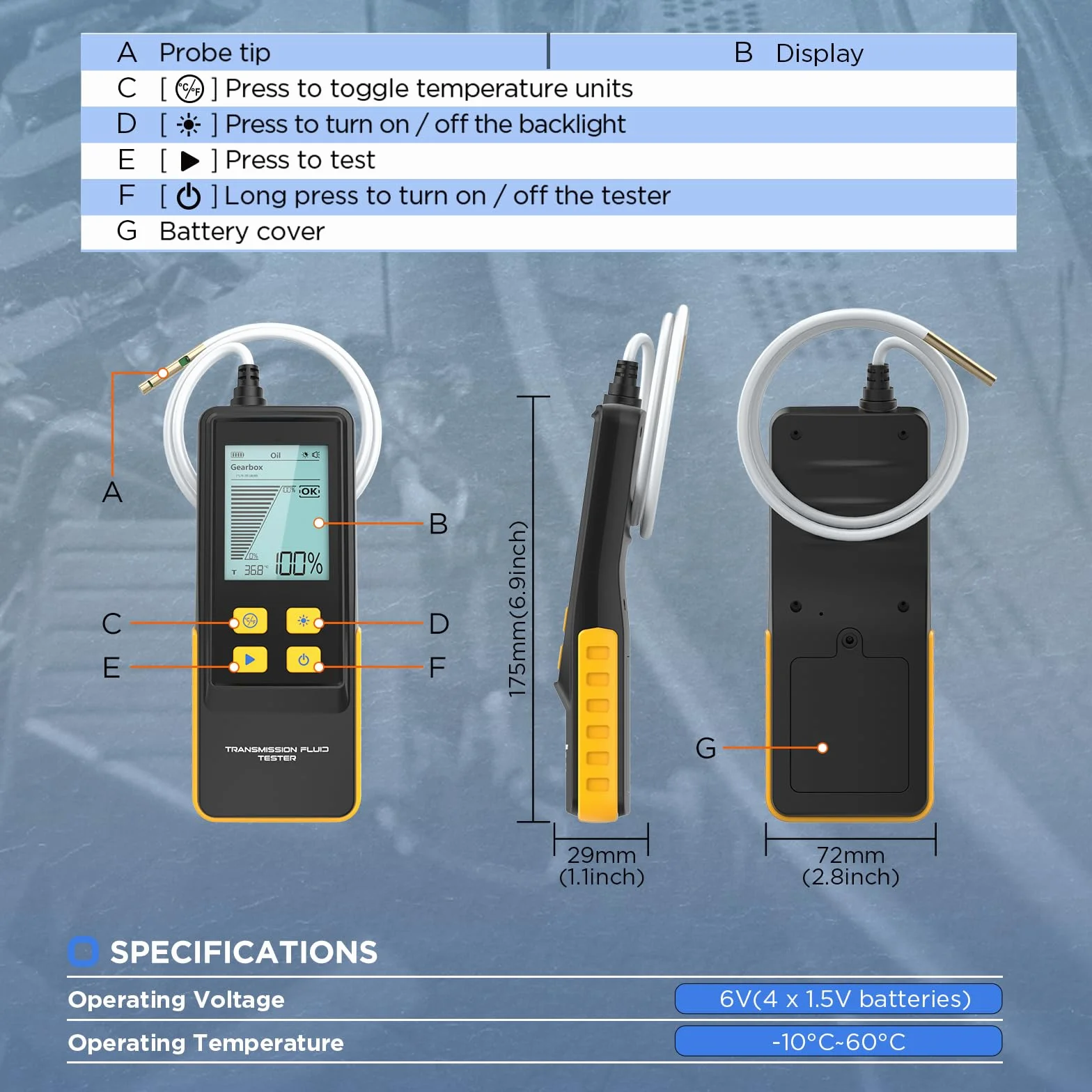 BELEY Tester per olio di trasmissione digitale per auto, con schermo da 2,8" e tubo da 800 mm, verifica la trasmissione della luce e la temperatura di diversi fluidi di trasmissione