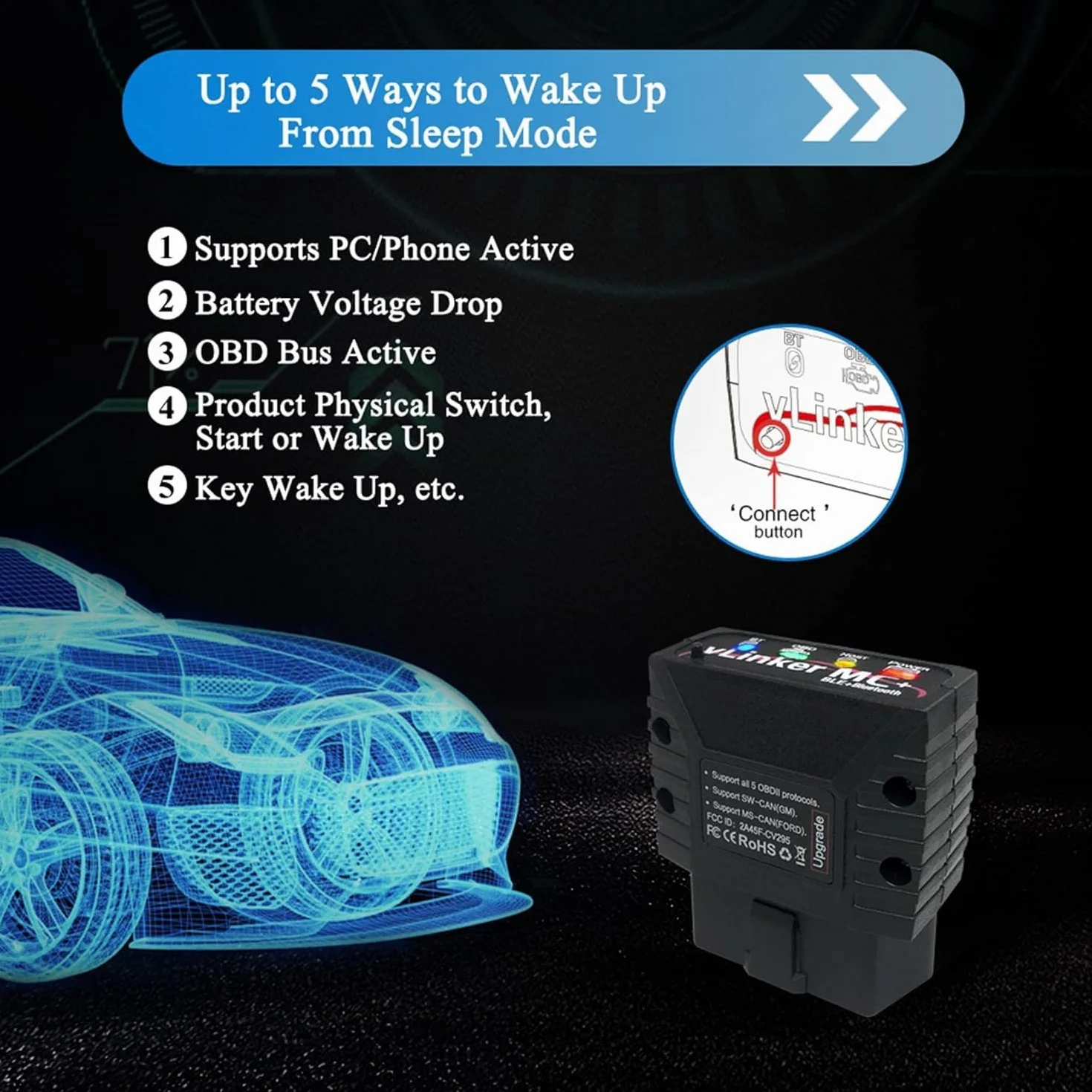 vLinker MC+ Mini Bluetooth OBD II Scanner Adapter Car Diagnostic Scan Tool