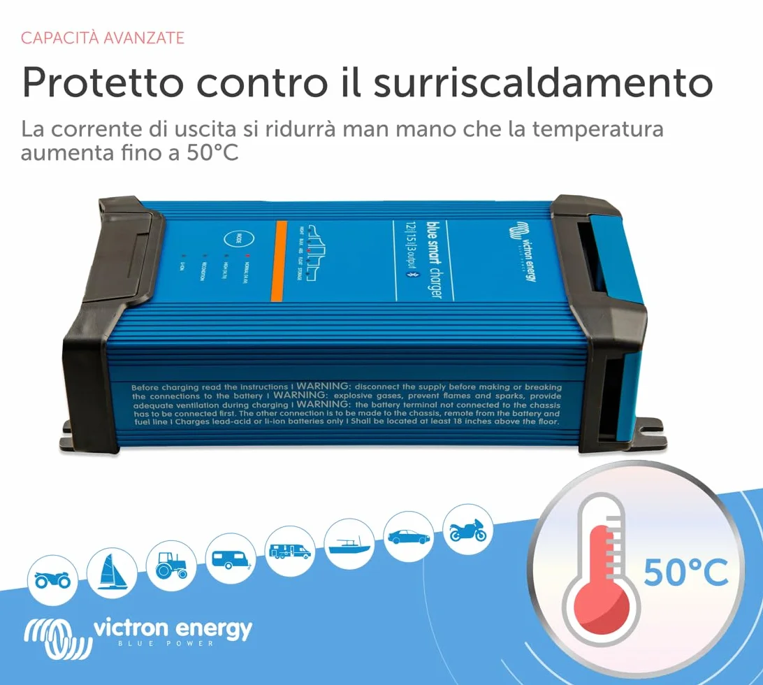Victron Energy Blue Smart IP22 12-Volt 15 amp 230V, Caricatore Batteria a 3 Uscite CEE 7/7, Bluetooth