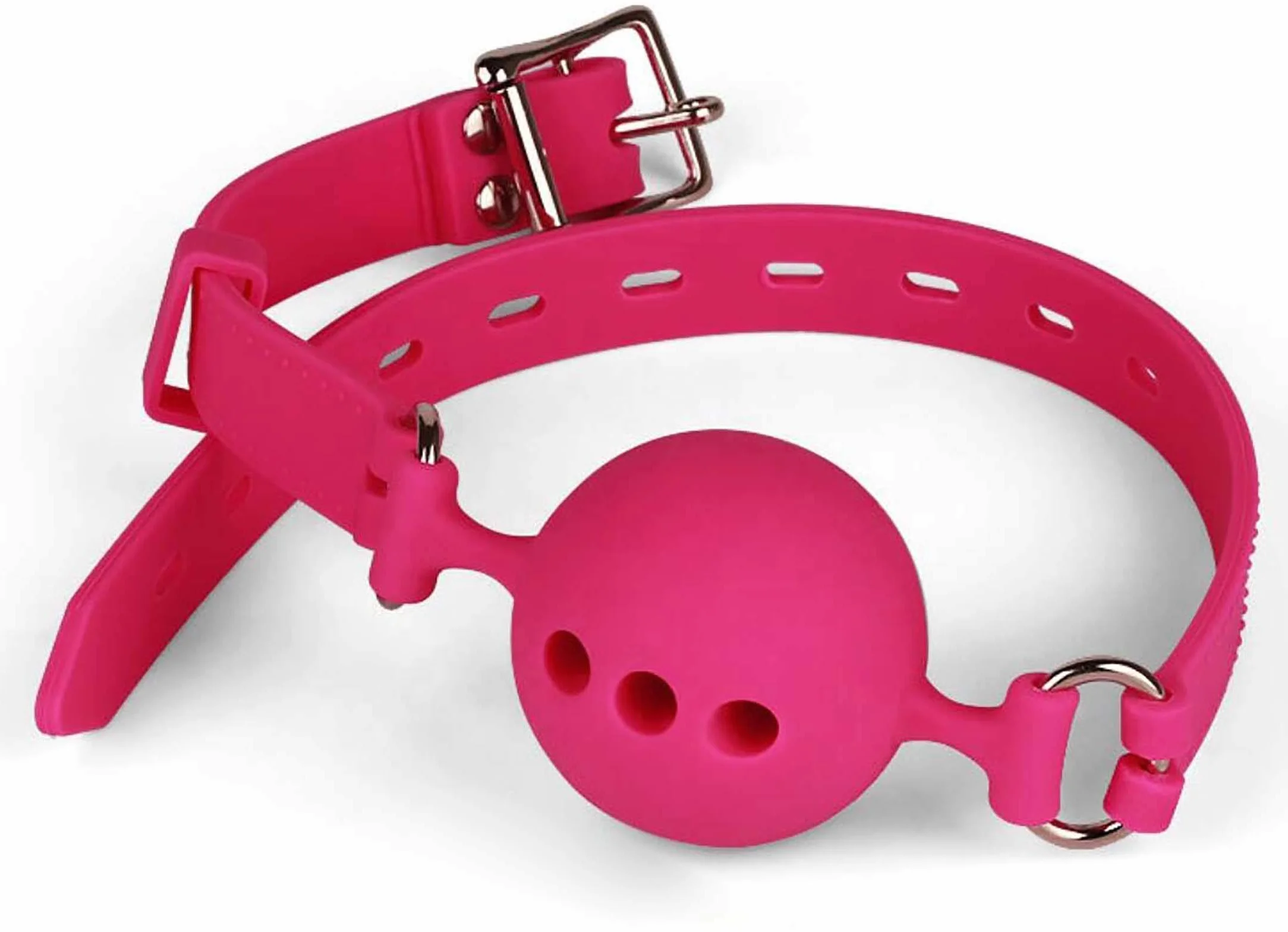 MORSO COSTRITTIVO IN SILICONE TRAFORATO CON CINTURINO IN METALLO BALL GAG J093 (Small)