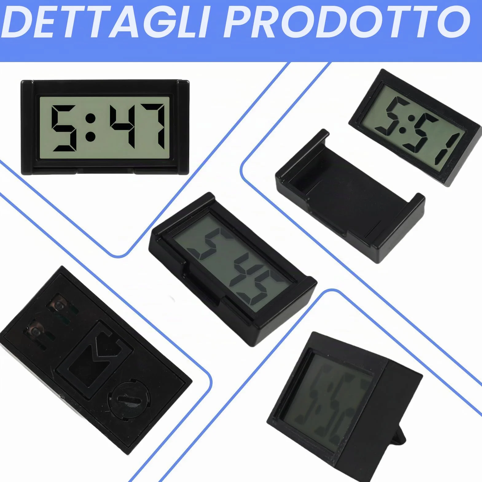 Mini Orologio Digitale da Auto LCD Elettronico, 2 Pezzi Bianco e Nero