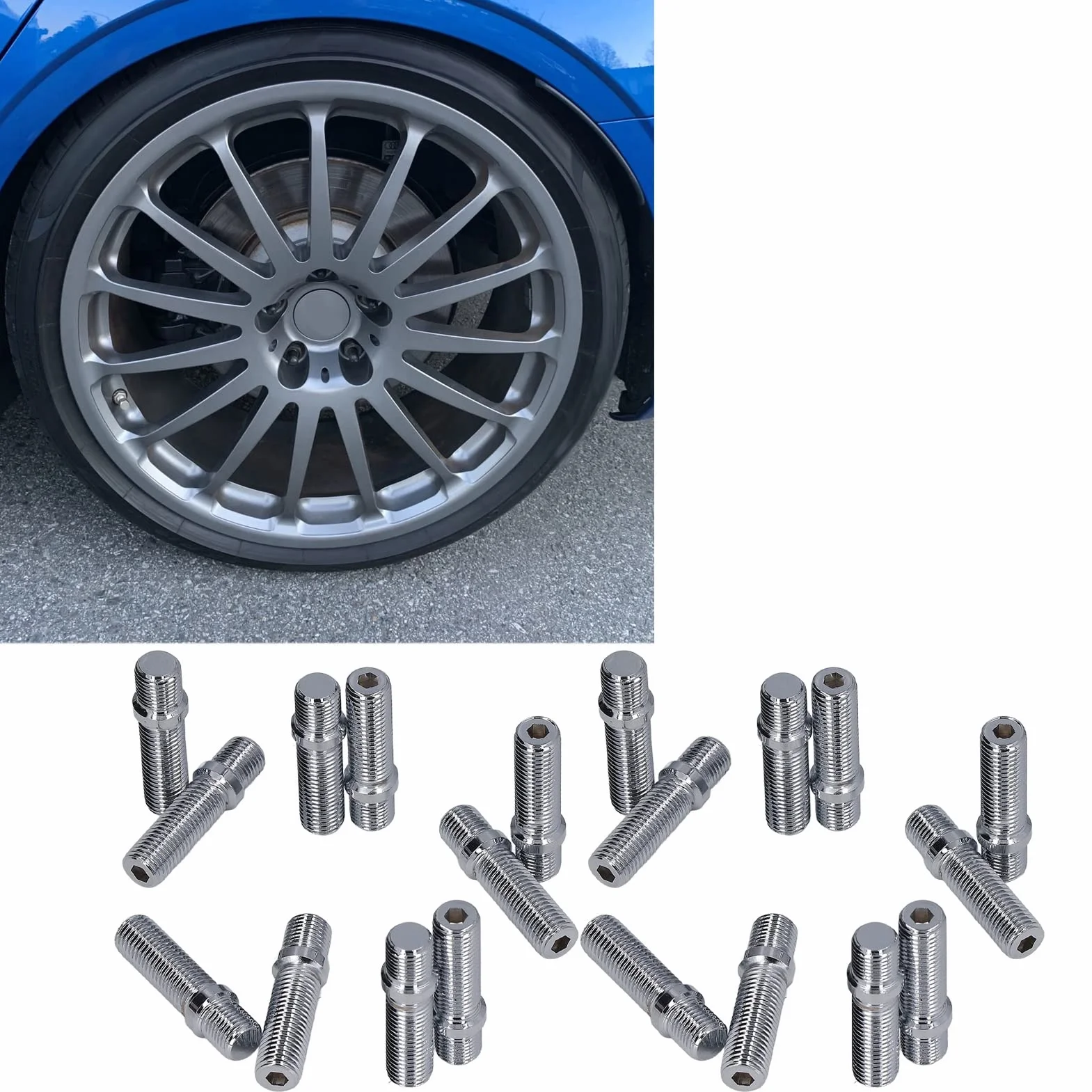 Perno Ruota per Autoveicoli 20 Pezzi Perno di Conversione Ruota 50mm Lunghezza 33mm Sostituzione Adattatore Vite Ruota Gambo per -(M12x1.5 a M12x1.5) (M12*1.5-M12*1.5)