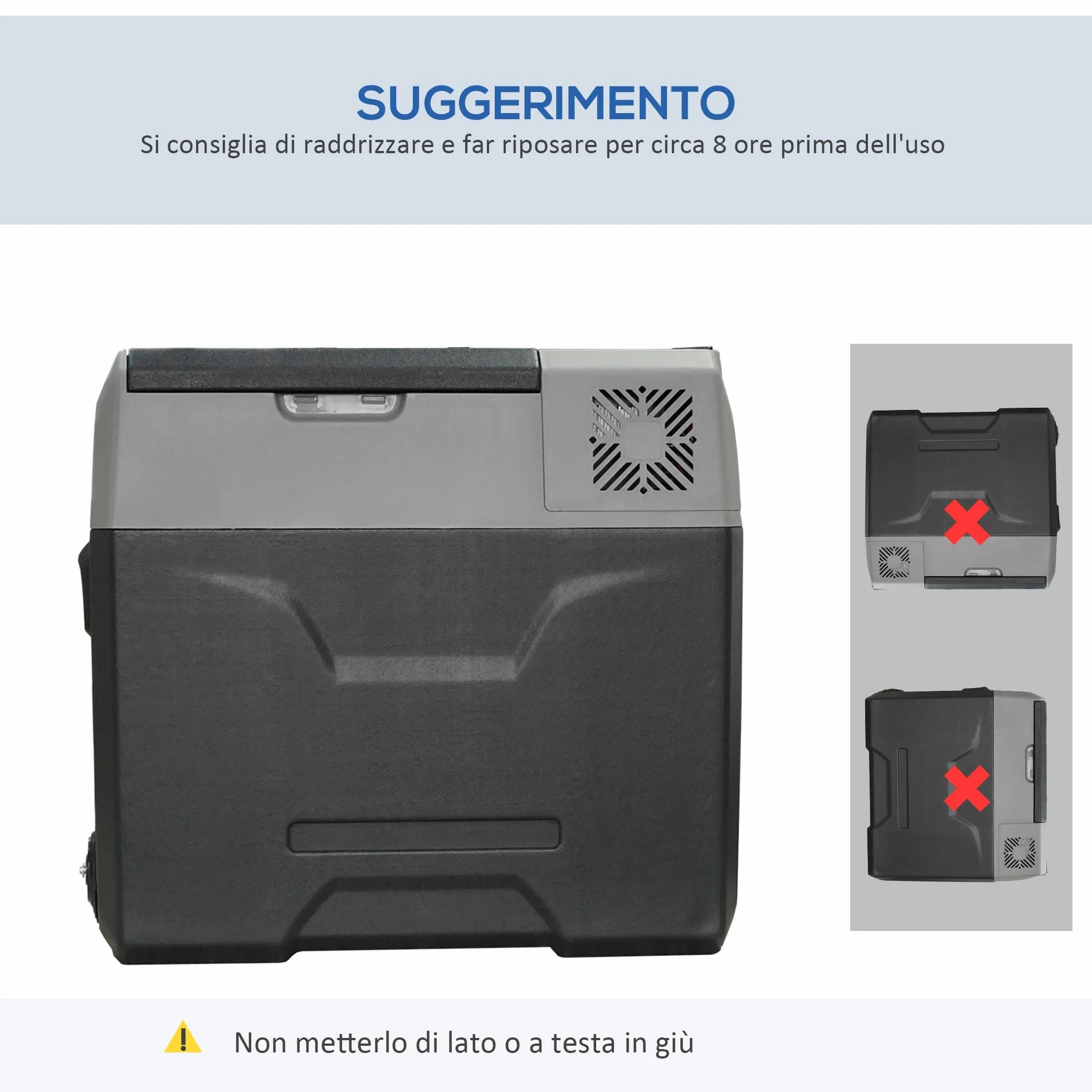 HOMCOM Frigorifero Portatile per Auto 50L 12/24V DC 110-240V AC, Frigo Portatile con Pannello Touch, Maniglia e 2 Rotelle, in Alluminio e Plastica, per Barca, Camper, 58.6x37.8x54.5 cm, Grigio