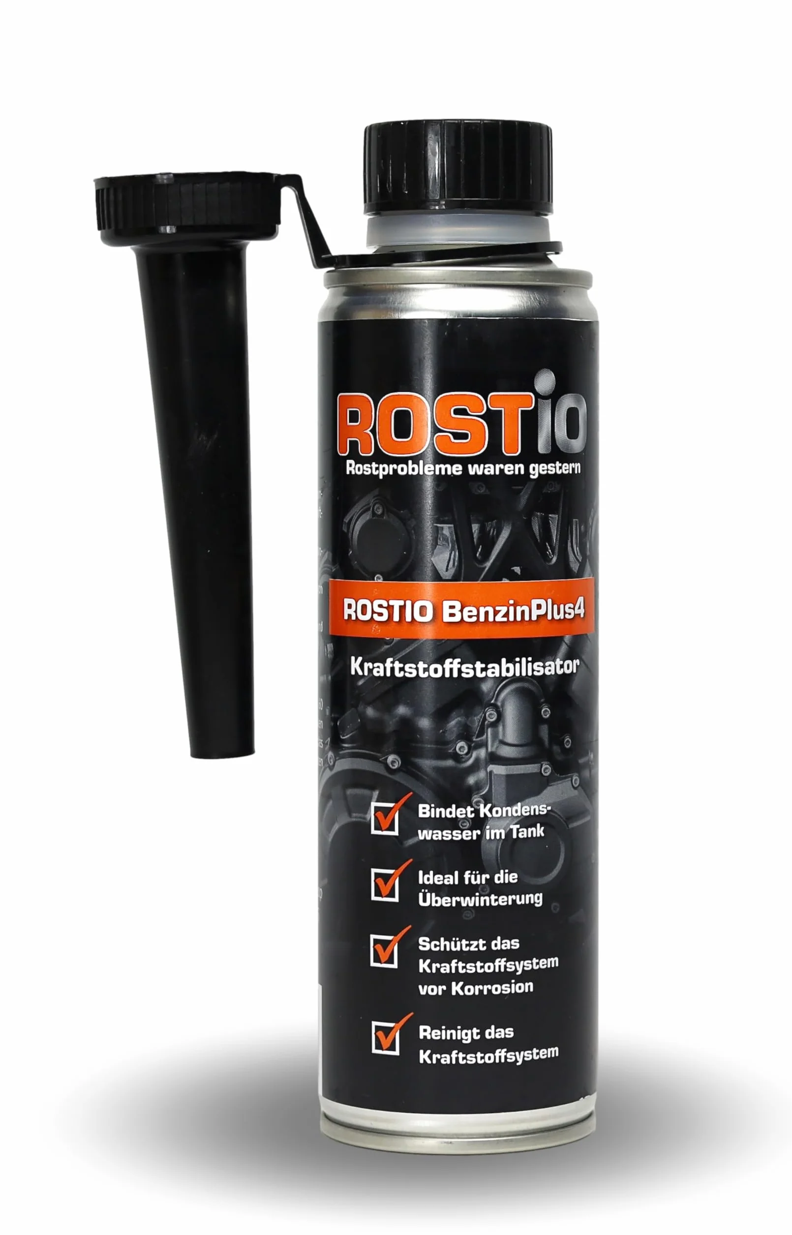 Rostio Benzina Plus4 – Additivo a benzina, stabilizzatore carburante e pulitore del sistema motore, pulitore del motore, pulizia di iniettori e valvole, dimensioni: 1 bottiglia