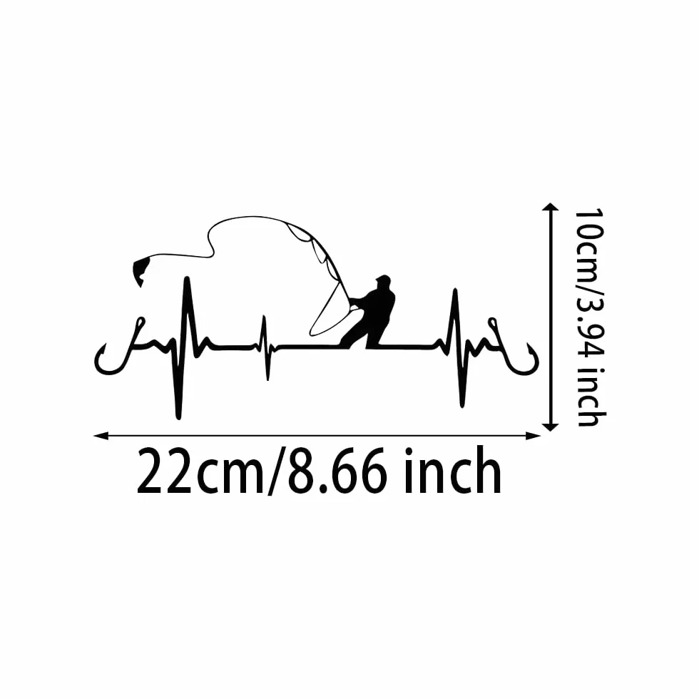 2 pezzi 22 x 10 cm, adesivi per auto con motivi di pesca e battito cardiaco, adesivi per camion, moto, per interni ed esterni, adesivi decorativi per la casa | #DZ97 (nero)