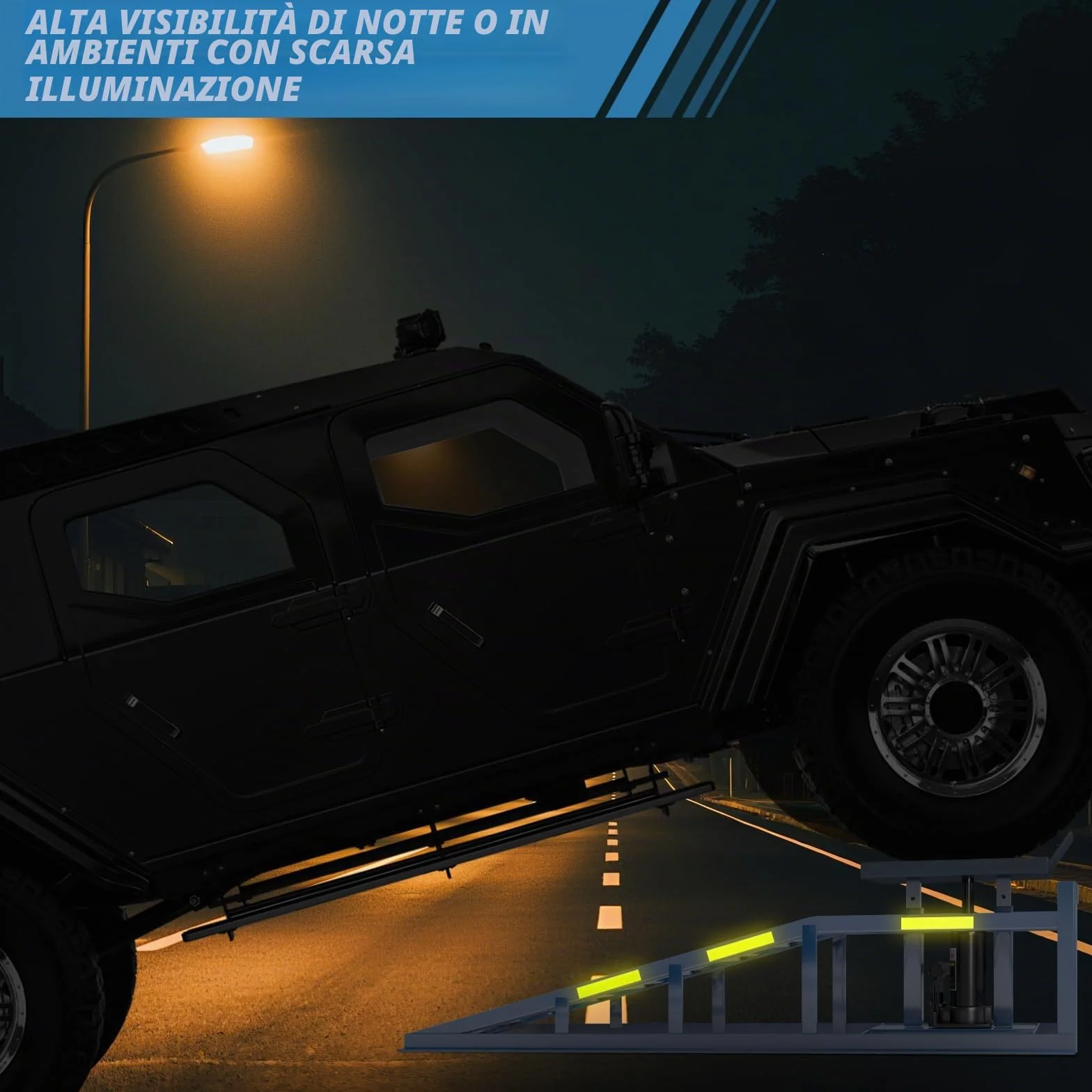2 pezzi rampe di carico da 5 T/5000 kg, rampe di carico pesanti, rampa per cambio olio idraulico con strisce riflettenti integrate per la notte, altezza di sollevamento regolabile da 24,9 a 38,1 cm