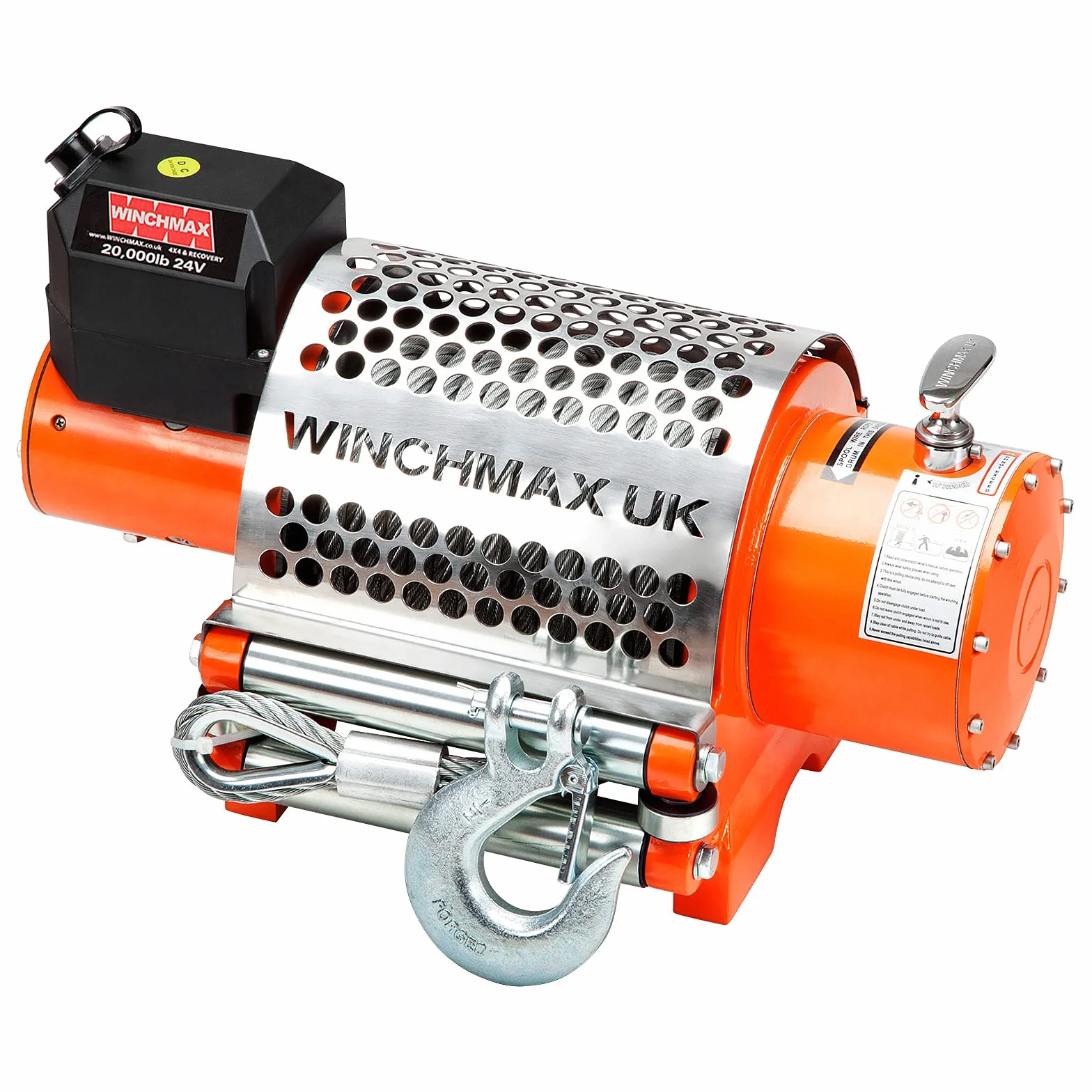 Winchmax 20000 lb Verricello Elettrico 24v Arancione Corda Acciaio 25 m x 14 mm Gancio Cerniera Doppio Telecomando Senza Fili