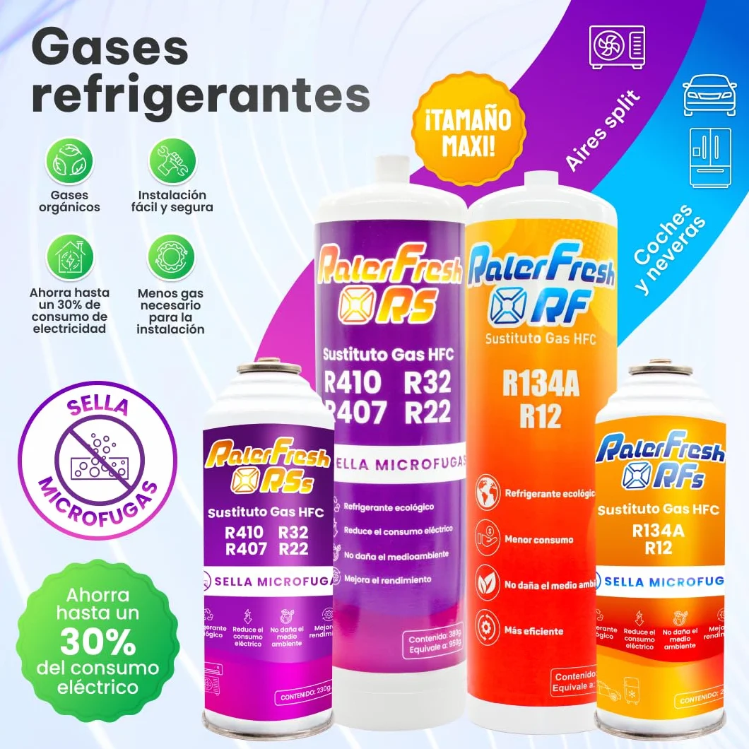 Ralerfresh RS R410, R32, R407 e R22 Ricarica di gas refrigerante organico per climatizzazione, Split ecologico efficace, ricarica rapida (bombola + tubo)