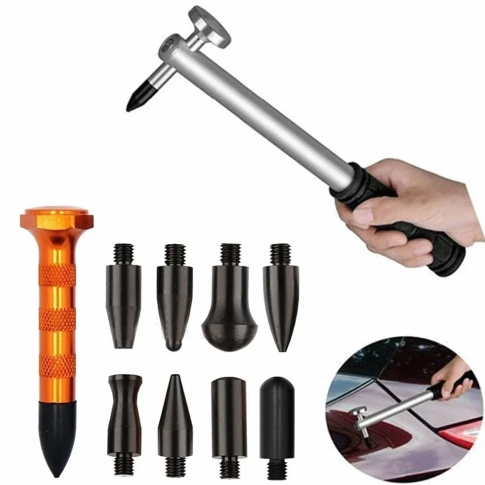 GS - Set di 10 Strumenti per la rimozione di ammaccature Senza Vernice per carrozzeria dell'auto, in Alluminio, con Testa a Testa Battuta, Kit di Riparazione per ammaccature