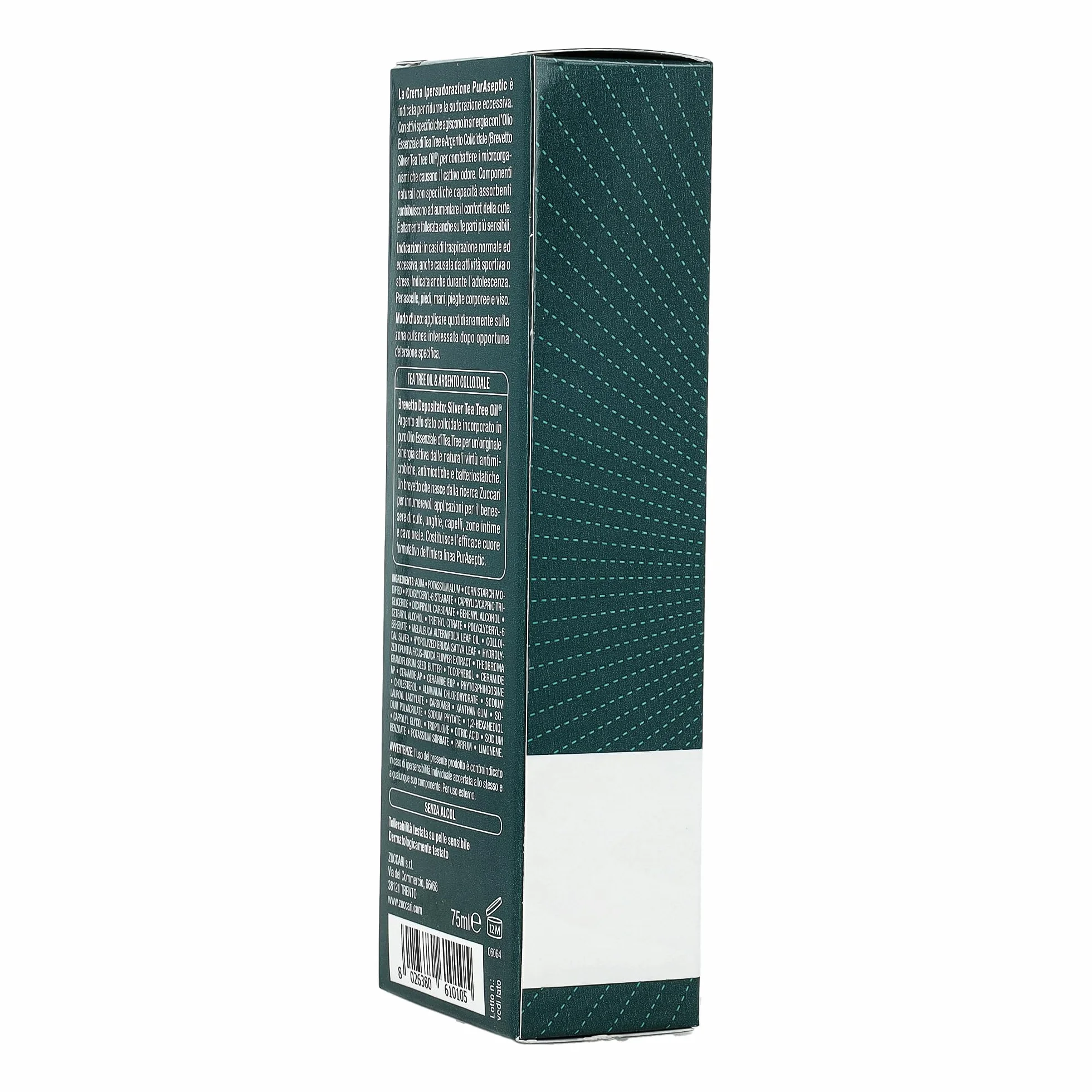 Zuccari PurAseptic Crema Ipersudorazione 75ml Trattamento Sudo-Regolatore con Silver Tea Tree Oil, Tropolone e Allume di Potassio