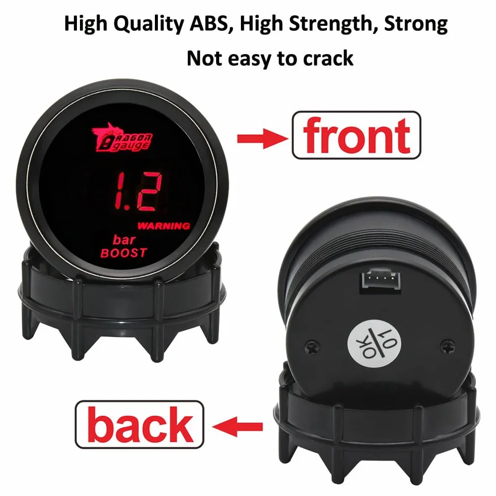 Manometro Turbo Boost 2" 52mm Indicatore Calibro per Auto Bar Luce Rosso Digitale Strumento Misuratore Pressione con Sensore