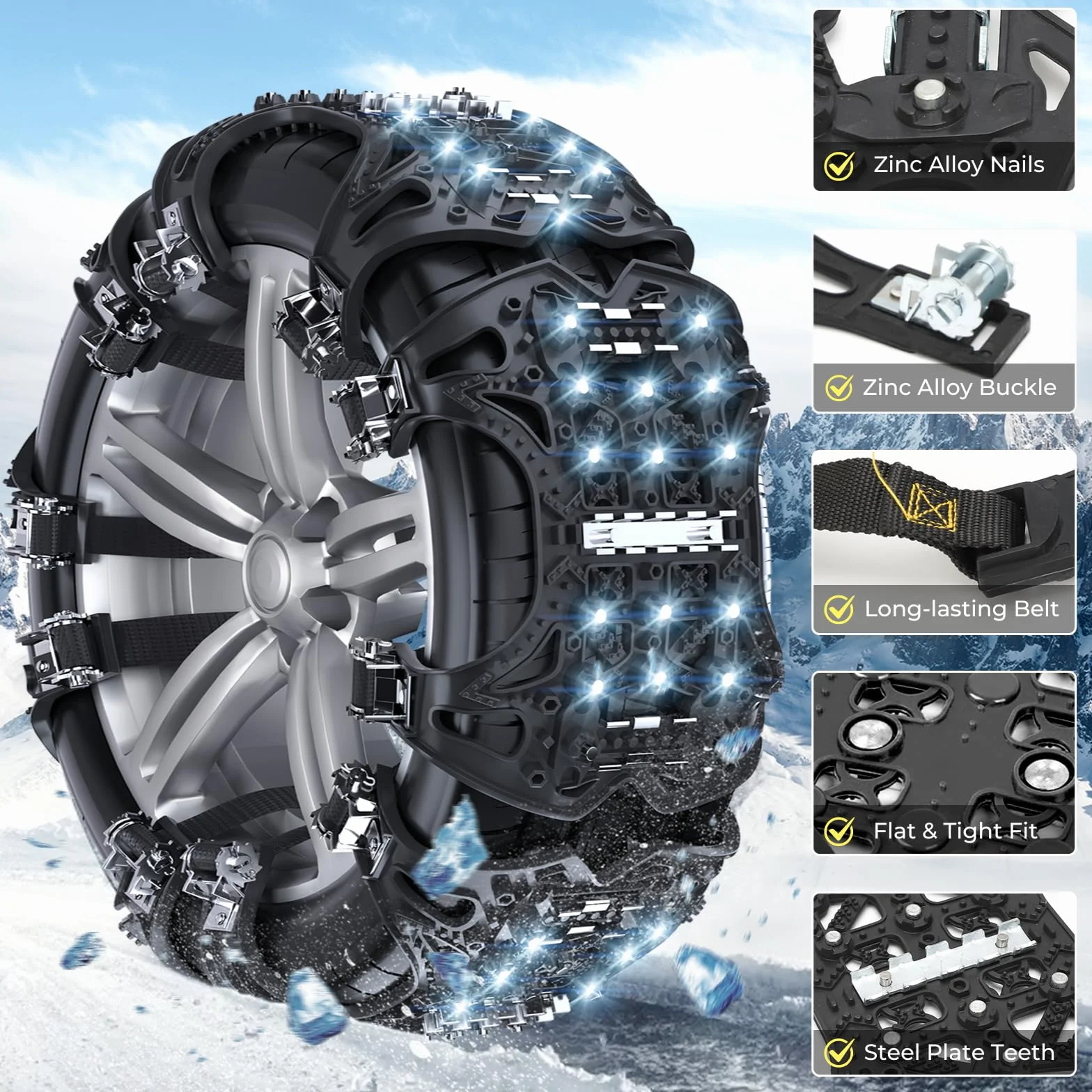 Catene da Neve Universali 6 Pezzi per Pneumatici 165-285 mm per PKW SUV LKW MPV ATV Installazione Rapida