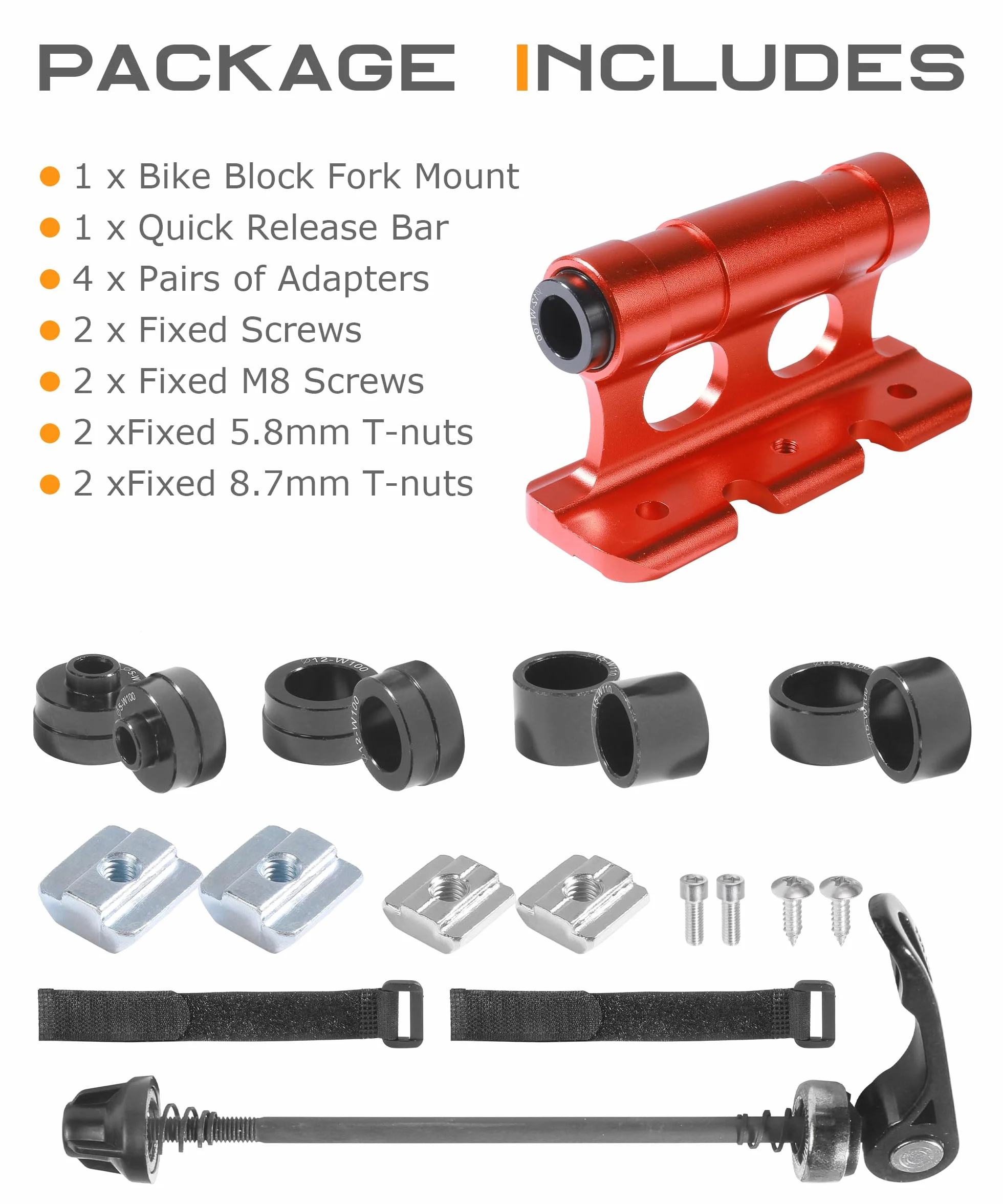 Flaconi Portabici da Automobile,Supporto Blocco Forcella Sgancio Rapido,Supporto Blocco per Forcella Anteriore Bicicletta,Adatto per la Maggior Parte Delle Auto,Camion,Biciclette, Rimorchi,SUV (Rosso)