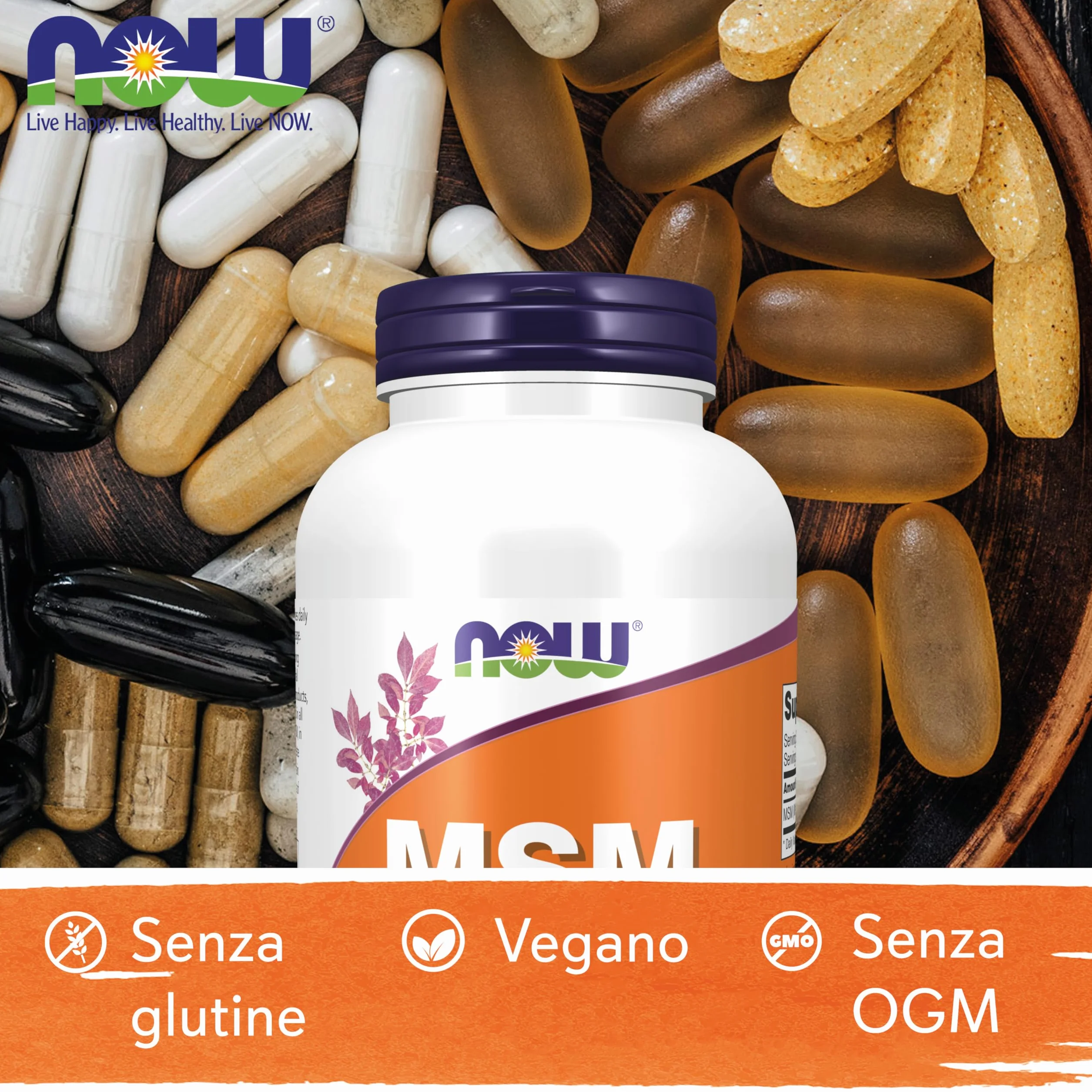 Now Foods MSM 1.000 mg 240 Capsule vegane Testato in Laboratorio Zolfo