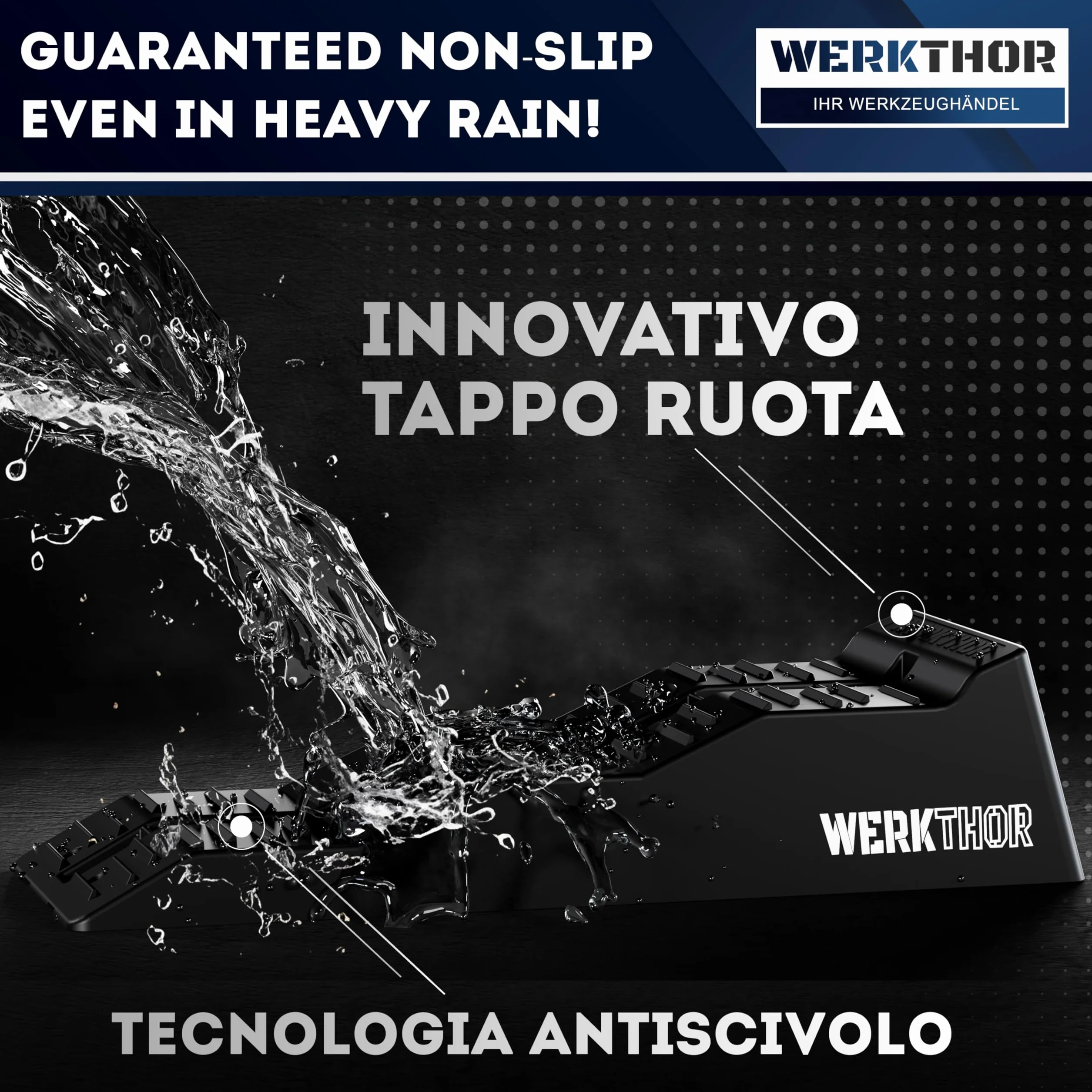 WERKTHOR Cunei per Camper [Nero Set 2 Pezzi] | Cunei Livellatori Camper fino 5T per Roulotte Van | Pedane Auto Sollevamento Resistenti Antiscivolo Ogni Superficie