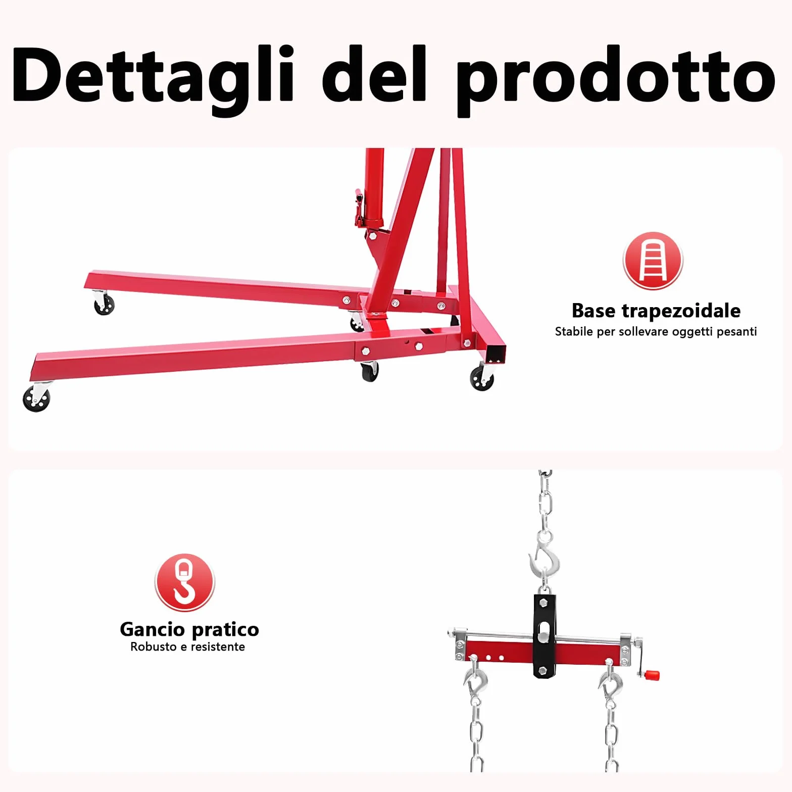 Gru da officina pieghevole 2000 kg acciaio carbonio 148 cm 4 posizioni regolabili confezione da 2
