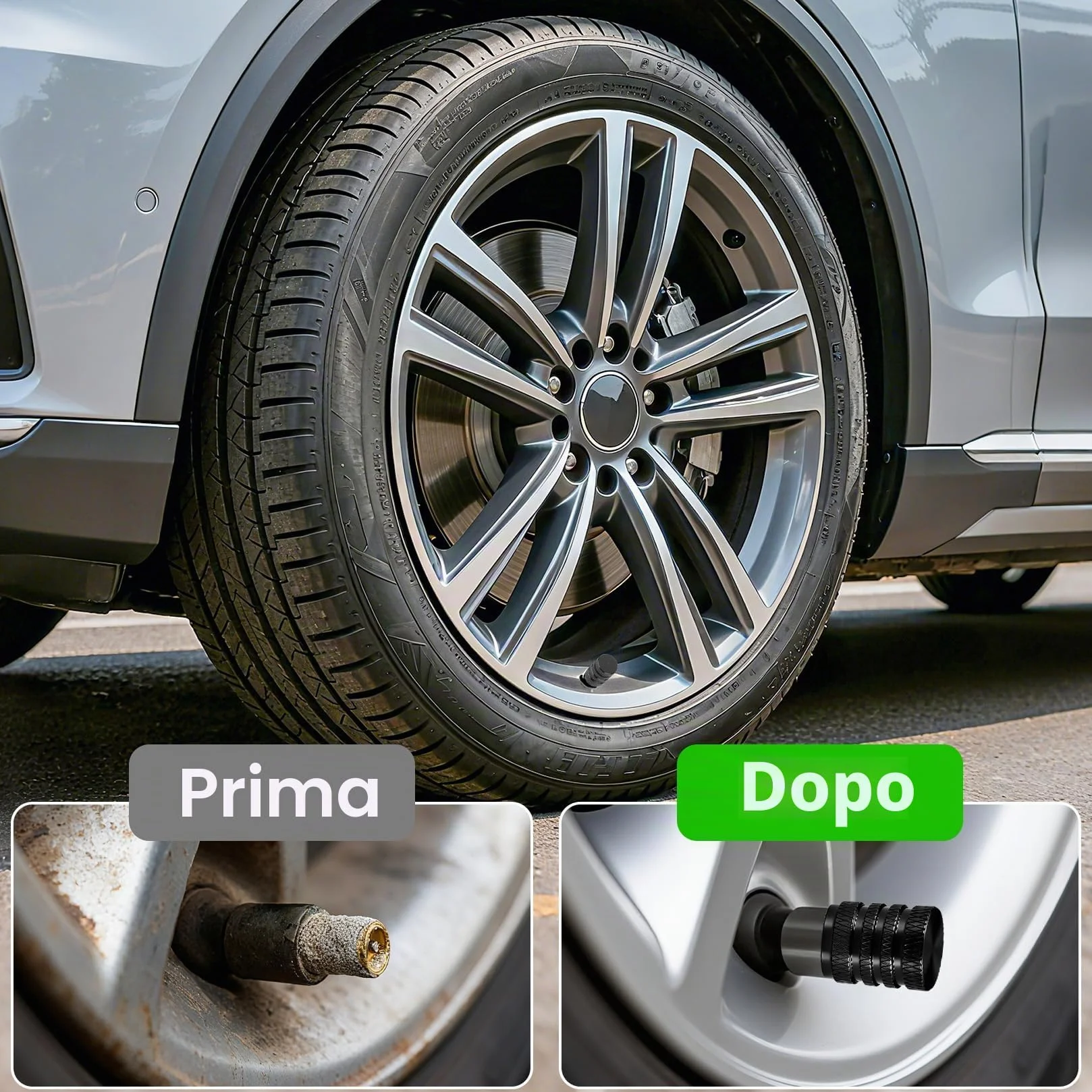 Tappini Gomme Auto Neri, Tappi Valvole Pneumatici per Auto Moto Biciclette Camion - 10 Pezzi