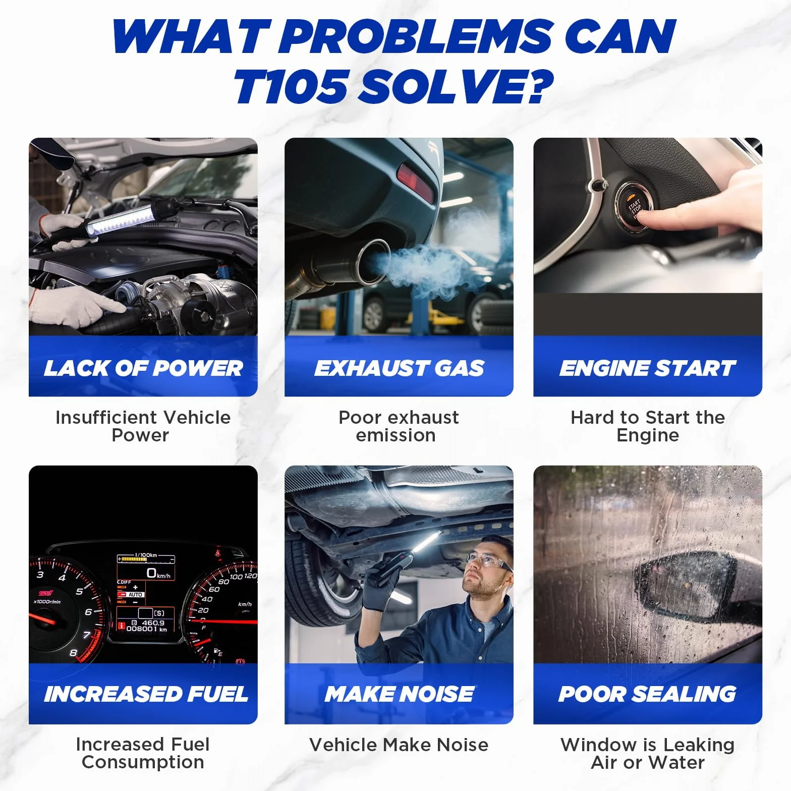 Tester di perdite per automobili T105 con macchina del fumo, pompa dell'aria e manometro, diagnostico EVAP 12V