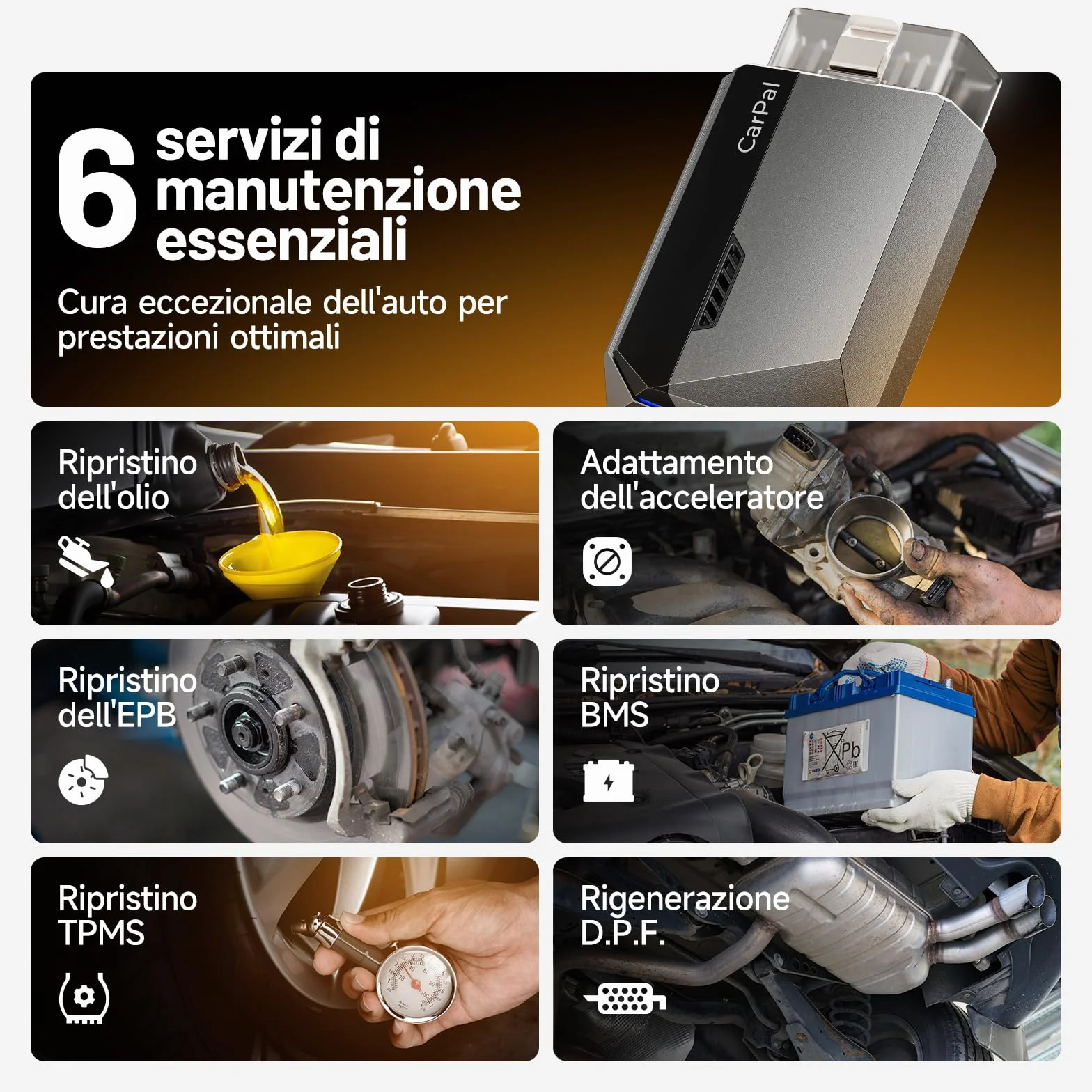 TOPDON CarPal-A OBD2 Diagnosi Auto Bluetooth Professionale Italiano, 6 Servizi Reset, AutoVIN, Ispezione Motore
