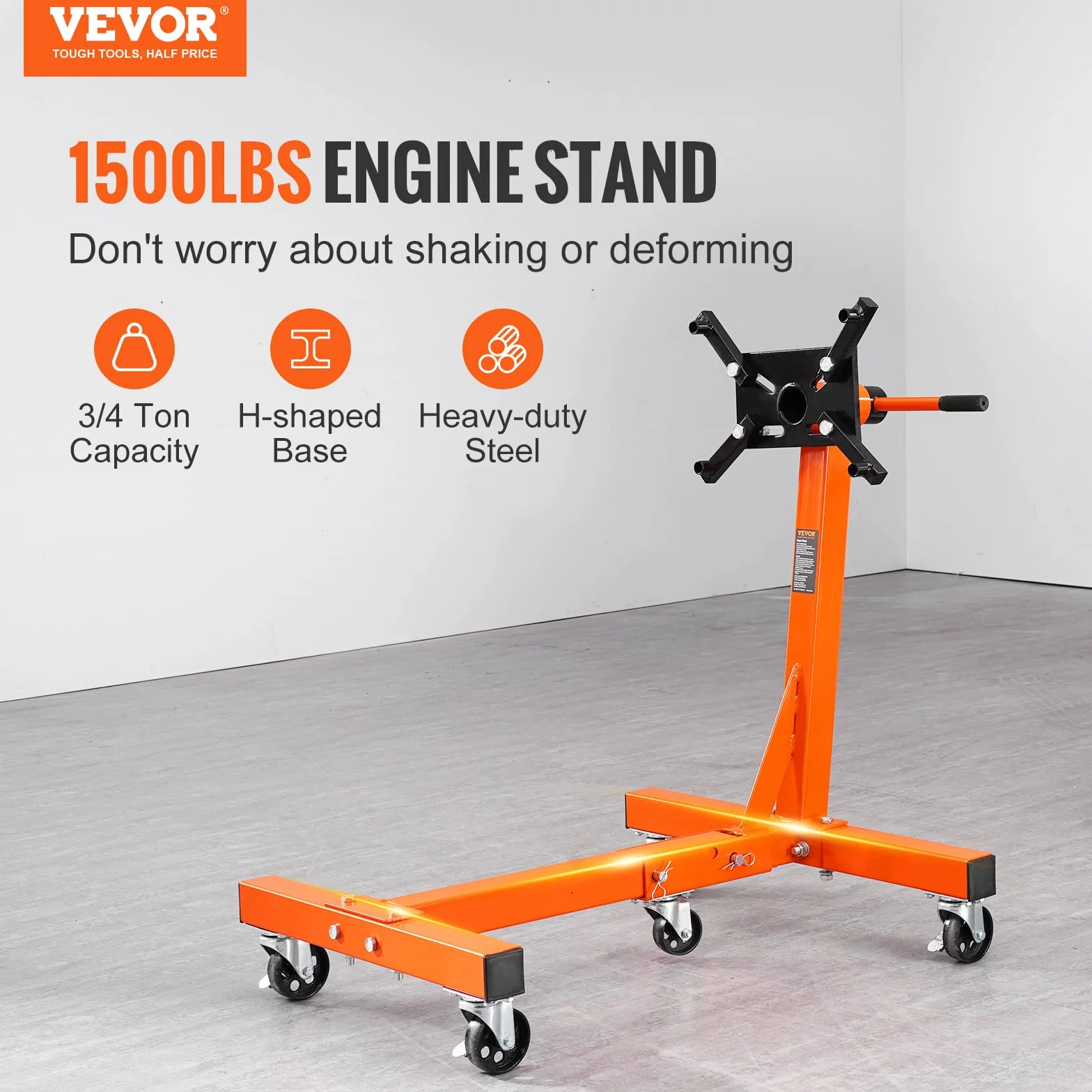 VEVOR Cavalletto di Supporto per Motori 680kg Pieghevole, Supporto Motore Mobile 5 Ruote Bracci Girevoli 360°